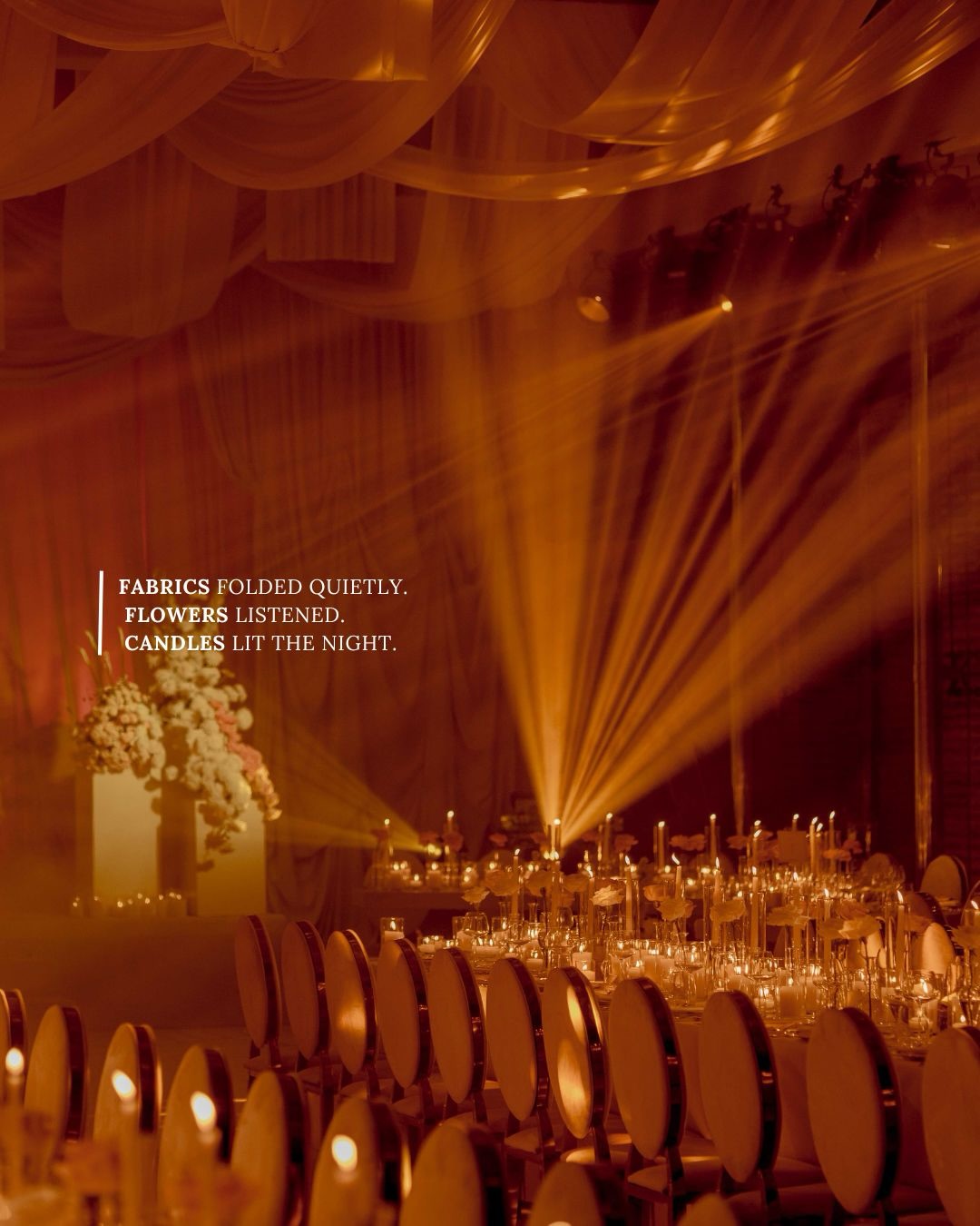 Fabrics folded quietly.
Flowers listened.
Candles lit the night.
#weddinginspiration #weddingplanner