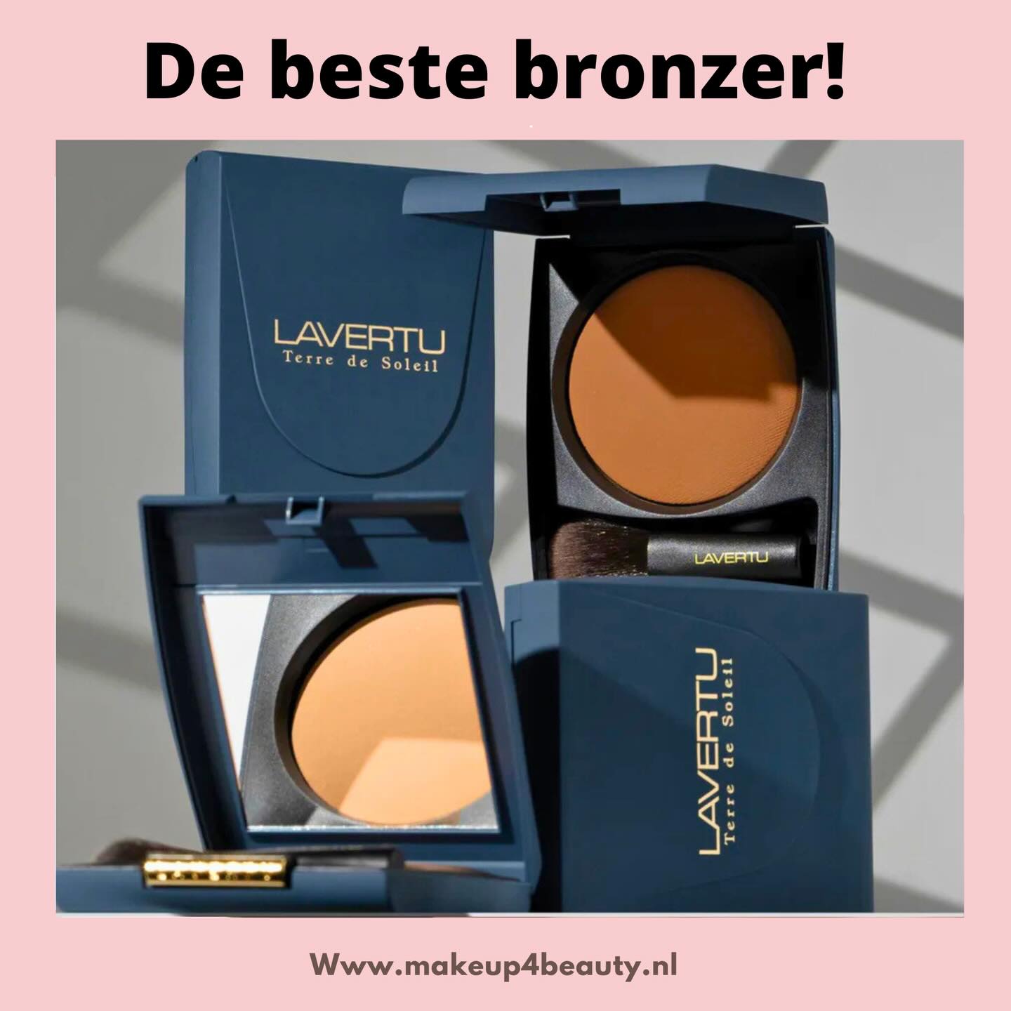 Al 10 jaar in ons assortiment en dat is natuurlijk niet zomaar!
De gebakken bronzer van LAVERTU geeft de gezichtshuid een natuurlijke gebruinde, gezonde teint – het hele jaar door. De bronzer, die in Italië gebakken wordt, zorgt voor een luchtige textuur die uw huid laat ademen. Terre de Soleil is het paradepaardje van LAVERTU en heeft nog altijd de kenmerkende, zachte vanillegeur.
Terre de Soleil wordt geleverd met een spiegel en een kleine zachte kwast van synthetische haren, fijn voor een touch-up. De luchtige bronzer is verkrijgbaar in 3 kleuren. Zeer zuinig in gebruik en geschikt voor alle huidtypes.
