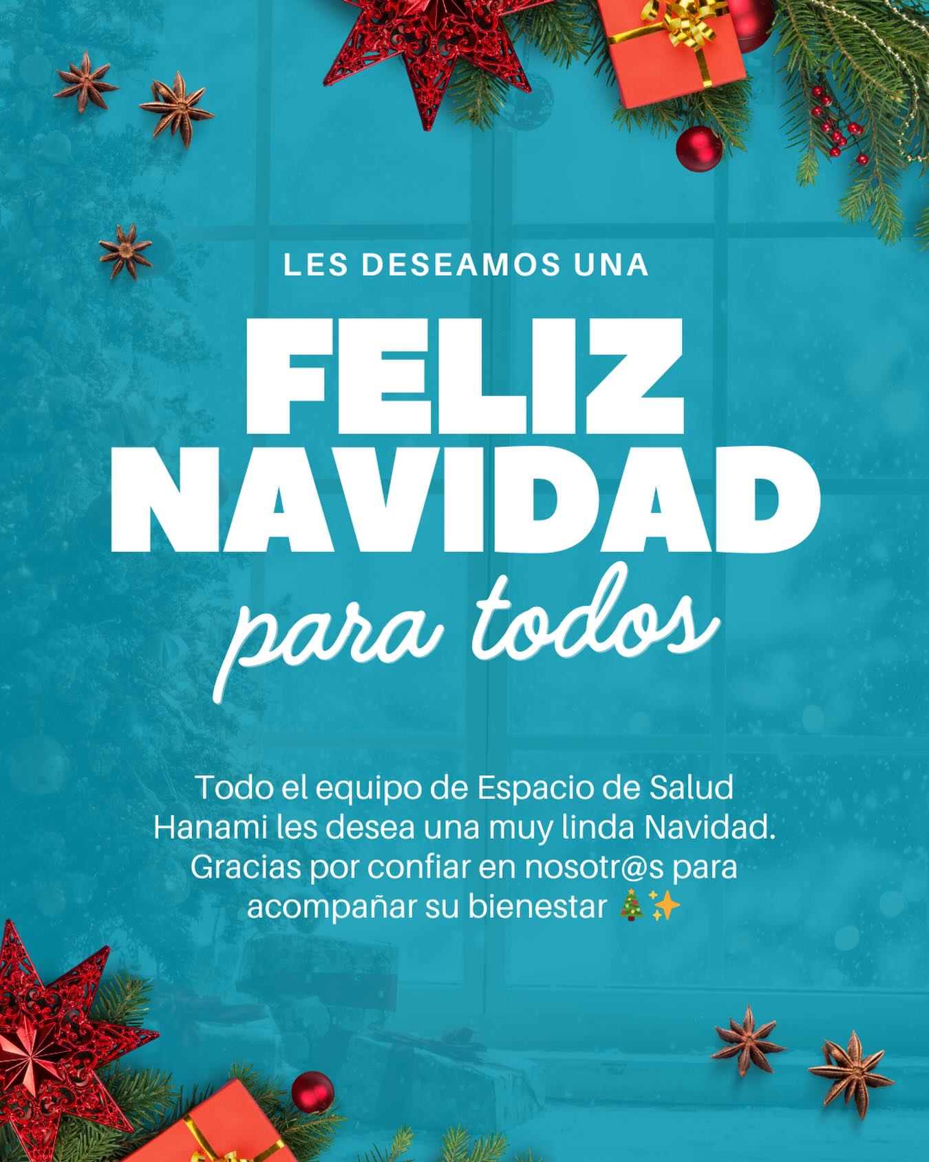 🎄✨Que esta Navidad sea un momento para pausar, cuidar(se) y reconectar.
Les enviamos un abrazo lleno de calma y buenos deseos desde Espacio de Salud Hanami , gracias por confiar nosotr@s para ser parte de cada uno de sus procesos!🤍🌿