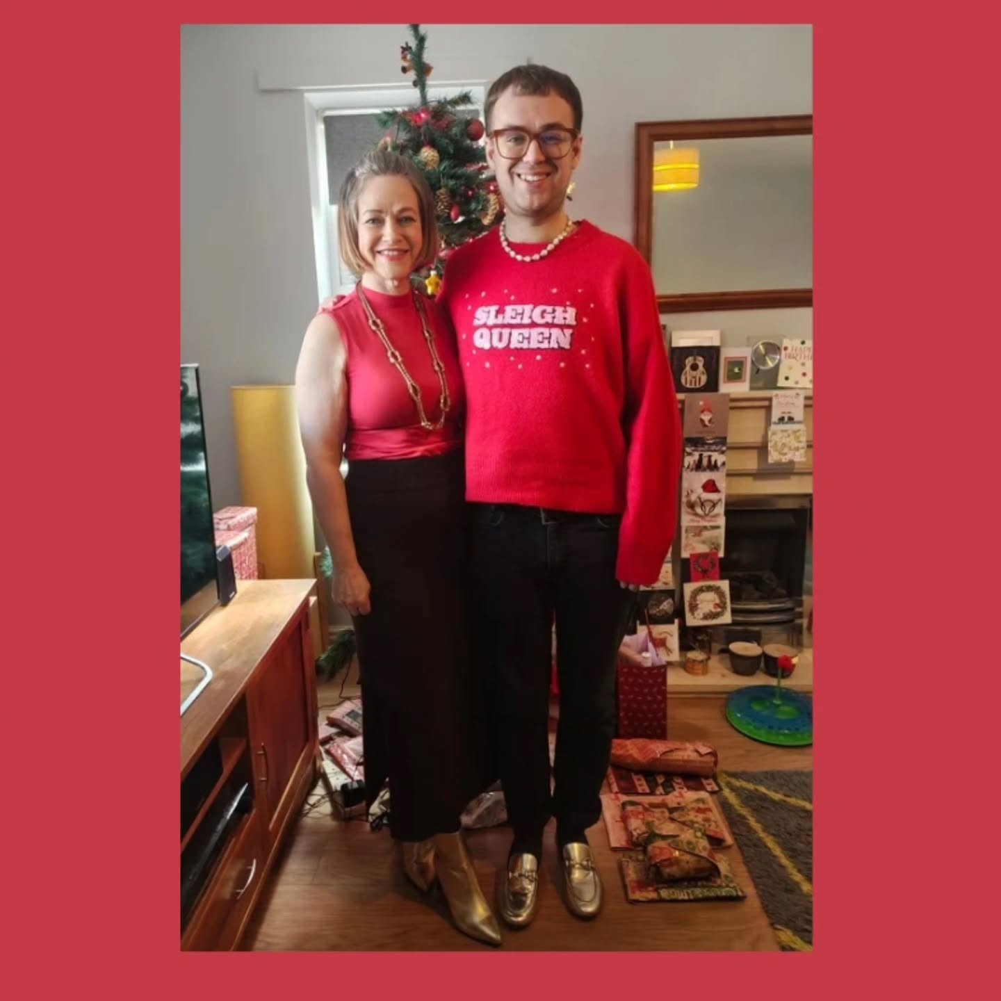 It's Christmas time and Josh and I wear gold footwear. In other news, our Only Cat cat flap has 'detected contraband' this morning so Julian couldn't bring us his Boxing Day gift ๐๐