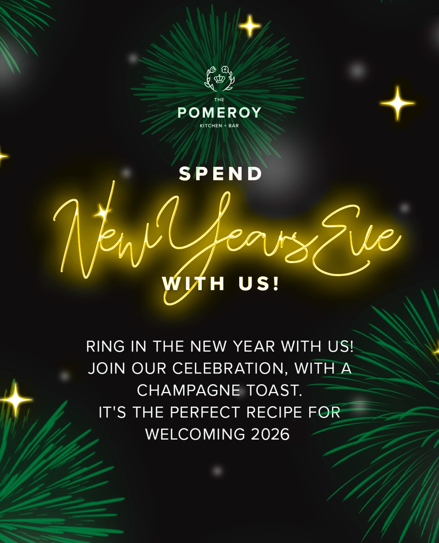 You’re invited to ring in 2026 at The Pomeroy!
We’re throwing the kind of NYE party you’ll actually want to remember (or not).
🎉 Complete with a Champagne Midnight toast!
Come early, stay late, and bring your best vibes.