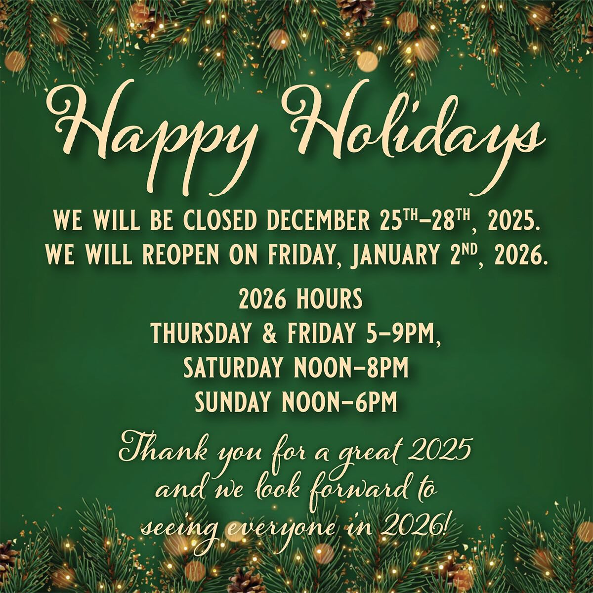 We wish everyone happy and safe holidays. See you in the new year!
#dutchcreekwinery #DCW #visitathensohio #visitathenscounty #2026