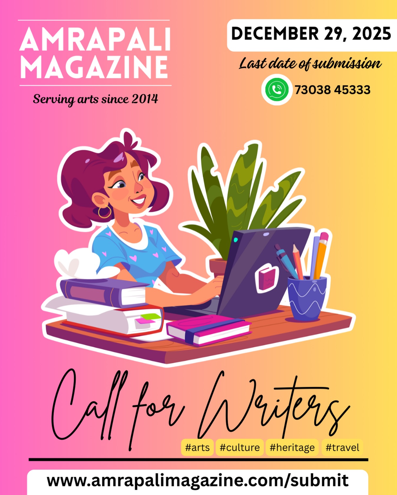 Last date for submission of your writes to be published in the Amrapali Magazine is DECEMBER 29, 2025. Let’s together immerse into this aesthetic journey! Visit the submission link in bio 👉 www.amrapalimagazine.com/submit
.
#amrapalimagazine #articles #writing #writings #writingformagazinesisfun