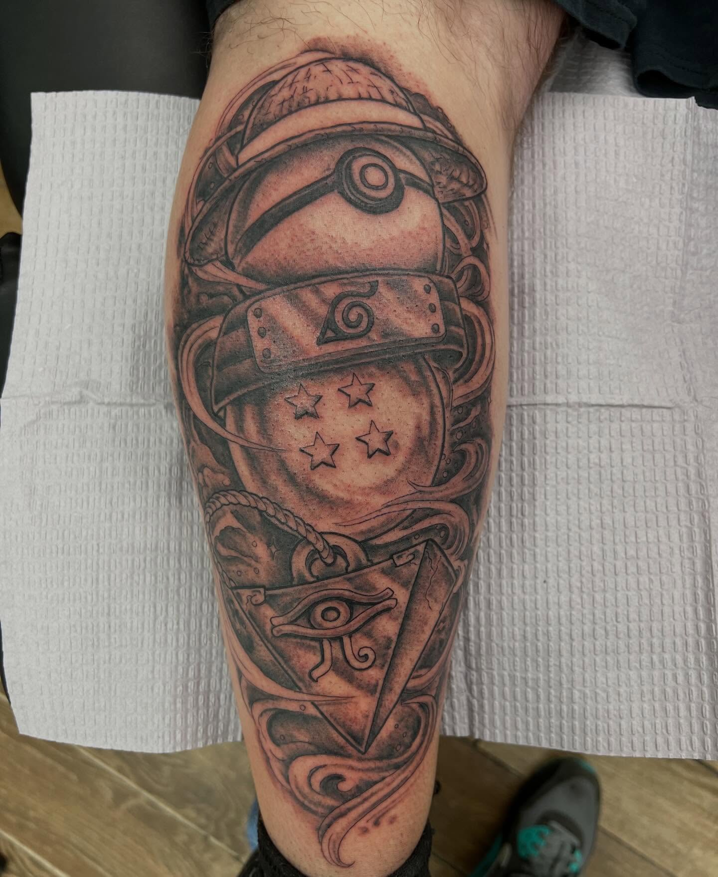 Fun start to a leg 🦵 sleeve… doing full color.. work in progress much more to come #tattoo #tattoos #animetattoo #blackandgreytattoo