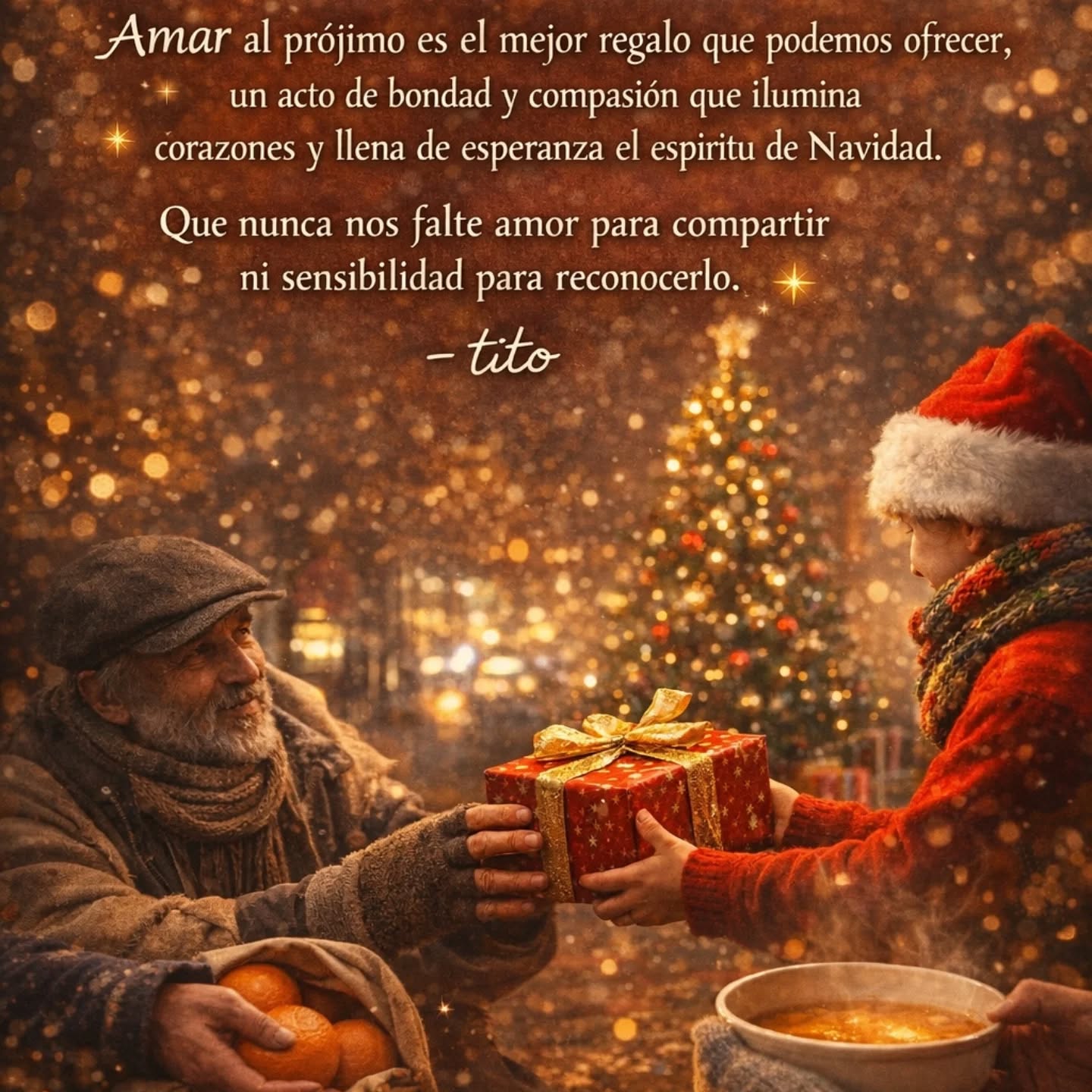 En esta Navidad, que no nos gane la prisa ni el ruido.
Que aprendamos a ver al prójimo con los ojos del alma, a escuchar con el corazón y a dar sin esperar nada a cambio.
Porque un gesto sincero, una mano extendida o una mirada llena de compasión pueden cambiarlo todo.
Que el amor nos encuentre disponibles, sensibles y dispuestos a compartir lo poco o mucho que somos.
Ahí nace la verdadera Navidad.
— Tito
#navidad #amoralprójimo , #amorquesana , #CorazonAbierto, #simplementetito