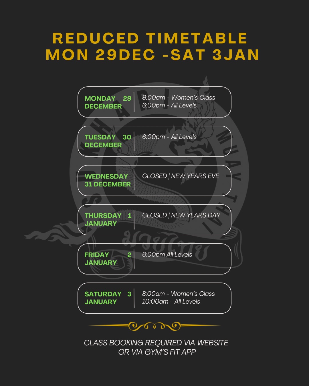 Full timetable resumes from Monday 12 January.