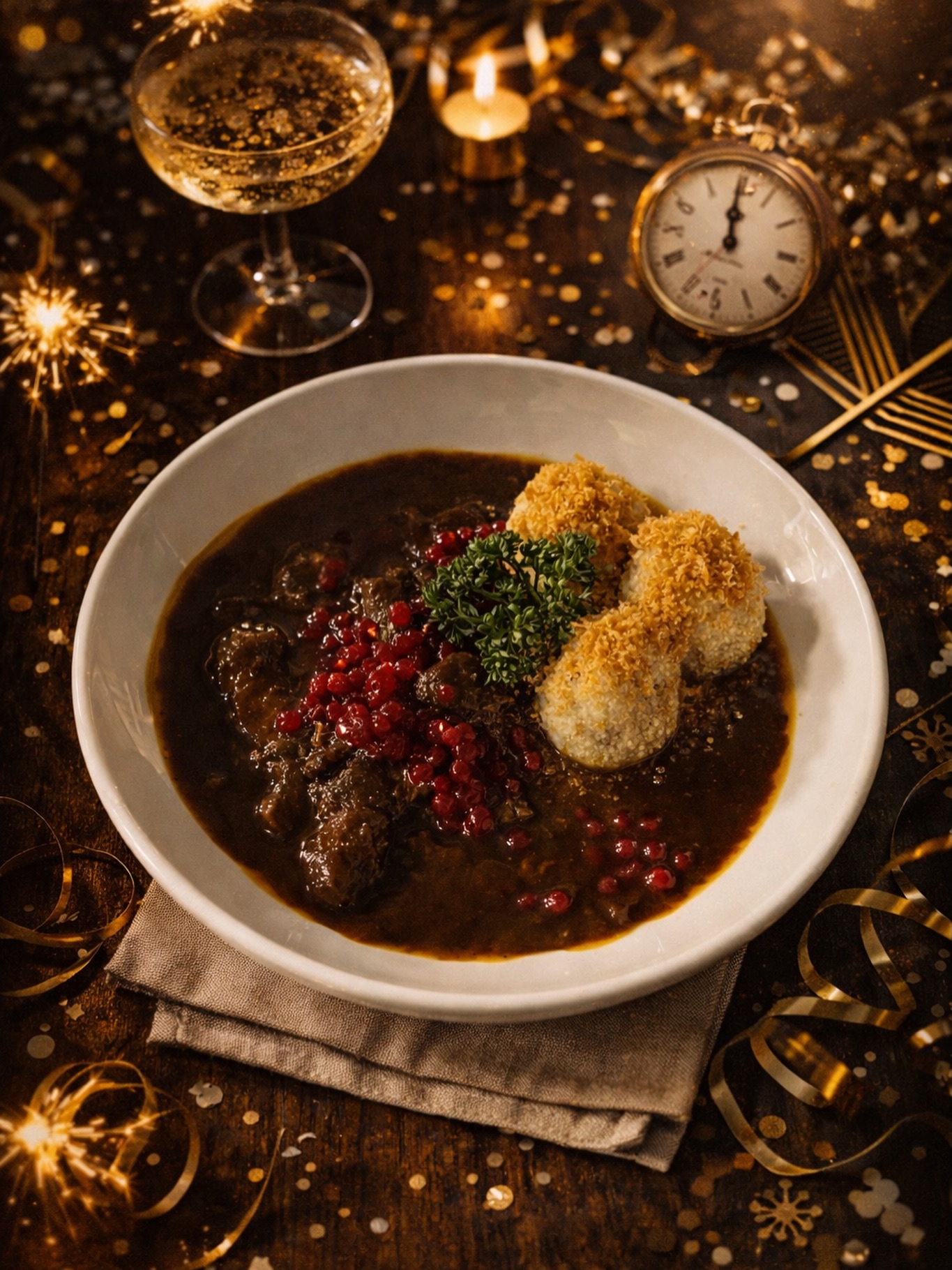 Wir verabschieden uns mit unserem Wildragout von der Adventkarte – und langsam auch vom alten Jahr. ✨🦌
Kräftig und fein zugleich, begleitet von Grieß-Maroni-Cranberry-Knödeln und gepickelten Preiselbeeren, die dem Ganzen einen fruchtigen Akzent geben.
Danke, dass ihr uns durch diese Adventzeit begleitet habt 🤍
Das neue Jahr steht schon vor der Tür, und wir freuen uns darauf, euch auch 2026 mit vielen Köstlichkeiten willkommen zu heißen. 🥂✨