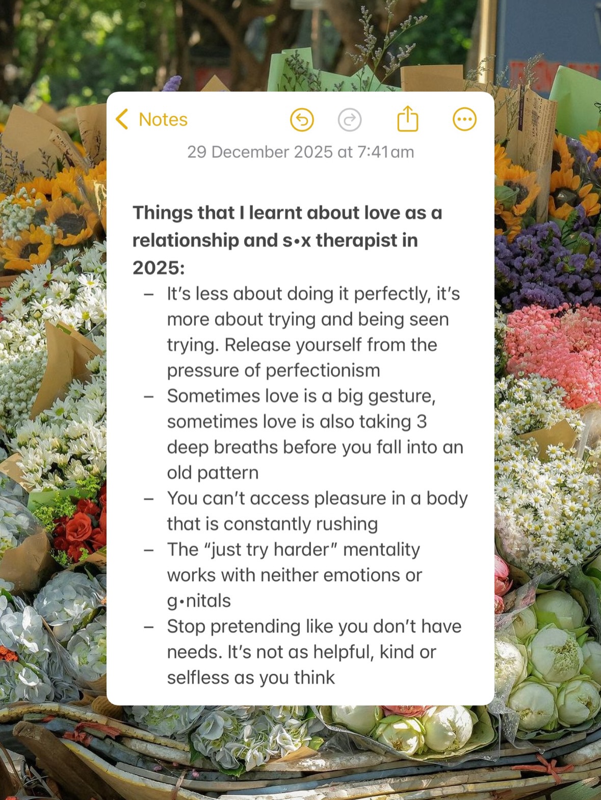 I chose to hone in on my Emotionally Focused Couples Therapy approach this year and boy it took me for a ride
As I watched clients take leaps into vulnerability, hold each other and themselves, and to choose connection over self-preservation, I learnt more this year than I ever have previously about what it means to love, to deepen it and to grieve it. It’s such a privilege and I hope any one of these lessons land with you as they did with me
See you in 2026