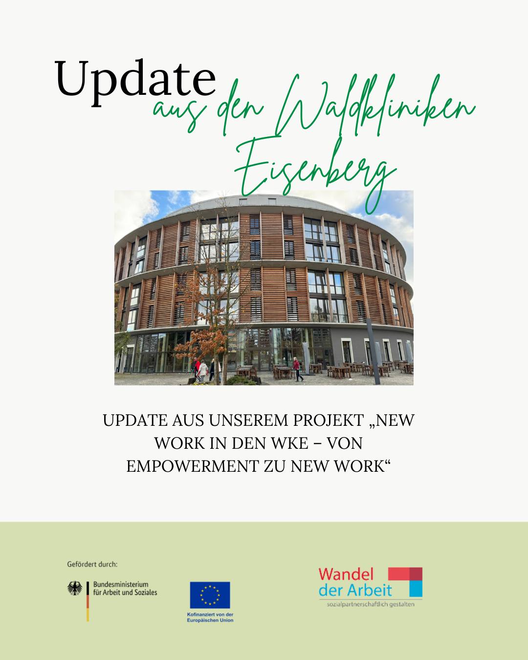 Update aus unserem Projekt „New Work in den WKE – von Empowerment zu New Work“
Im Dezember wurden die Zertifikate an die engagierten Mentoren übergeben. Die Übergabe stellt ein Meilenstein für ihr wertvolles Engagement dar. Am 16.12.2025 fand zudem ein inspirierender Adventsworkshop mit überzeugenden Ergebnispräsentationen der Prozessteams statt.
Daraus sind 14 anschauliche Videos entstanden, die die Projektfortschritte lebendig darstellen. Dank der neu ausgebildeten Mentoren konnten außerdem 4 weitere Prozessteams starten.
Die New-Work-Methoden etablieren hier Arbeitsmodelle der Selbstbestimmung und Selbstorganisation als nachhaltige, lernende Kultur in der Klinik, die durch die Prozessteams langfristig verwurzelt wird.
Das Projekt läuft noch bis 31.03.2026 und wird im Rahmen des Programms „Wandel der Arbeit: sozialpartnerschaftlich gestalten“ durch das Bundesministerium für Arbeit und Soziales sowie die EU über den ESF Plus gefördert.
#berlin #pflege #krankenhaus #pflegeberufe #weiterbildung #businessacademymarburg
#europaeischer_sozialfonds #europaeischersozialfonds #esf #europaeischersozialfondsplus #esfplus
#europeansocialfund #europeanunion #eukommission #eusocial #arbeit #soziales #bmas #EUfunds #eusocial