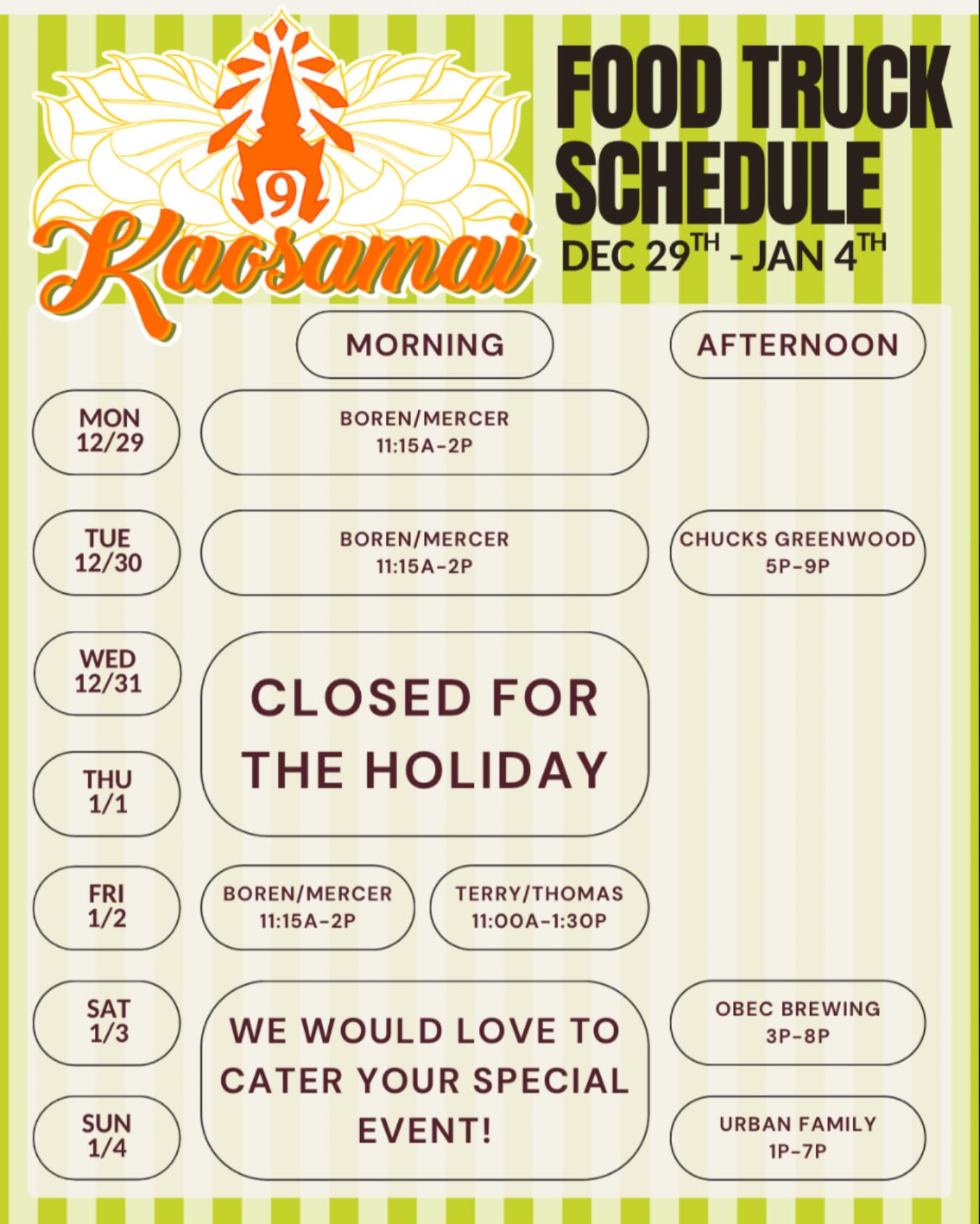 Last Monday of 2025 Fam!
Only one truck in SLU today and tomorrow. @chuckshopshopgw tomorrow night
We will be back to normal service both at the Restaurant and the Trucks on Friday 1/2.
Catch us this weekend at @obecbrewing and @urbanfamilybrewing.
Thank you for all the love and support in 2025, we are looking forward to the new year