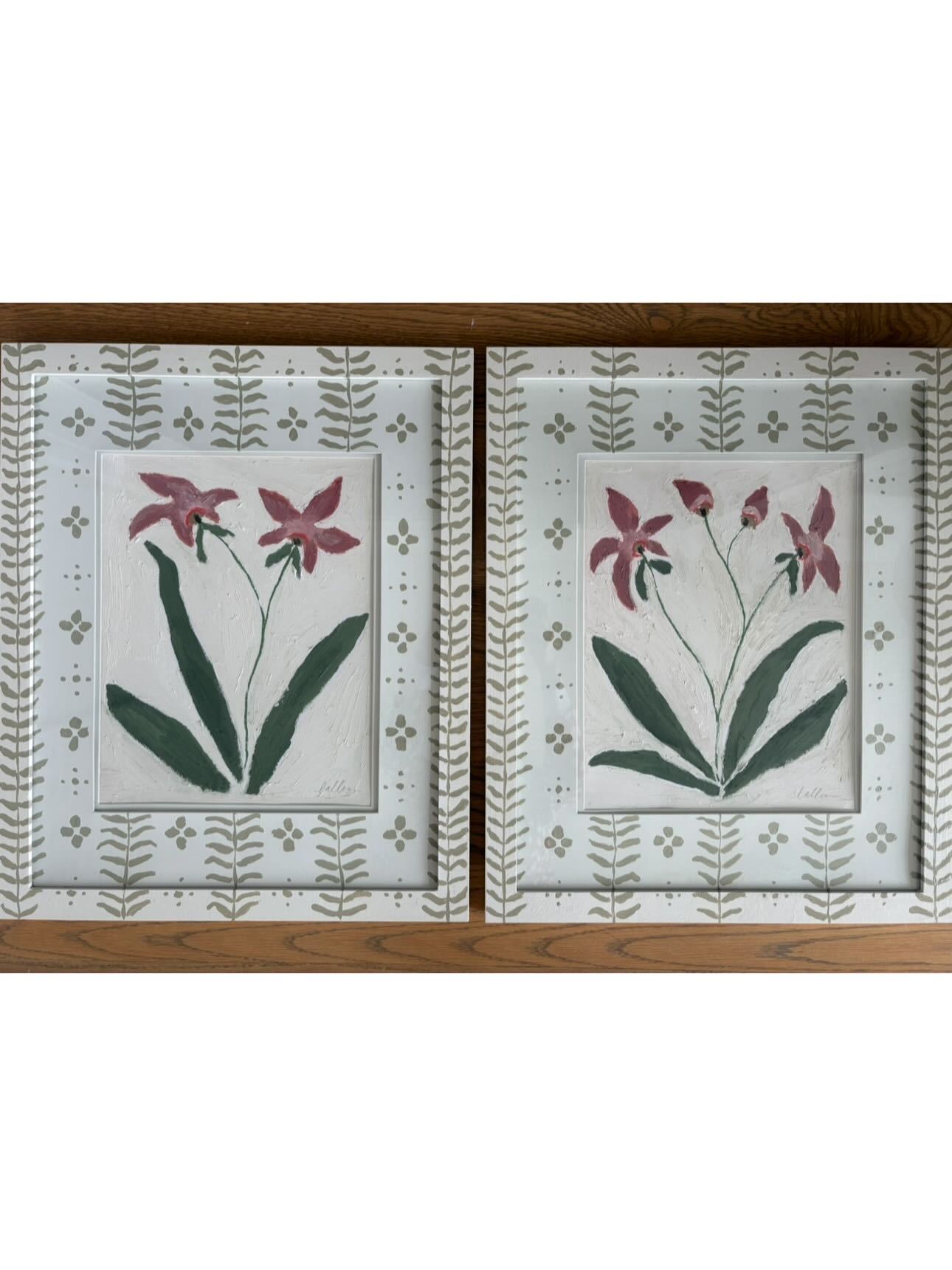 SOLD
Pair of painted frames and matching mats, and original 11"x14" oil painting
18"x22" overall for each
DM for price