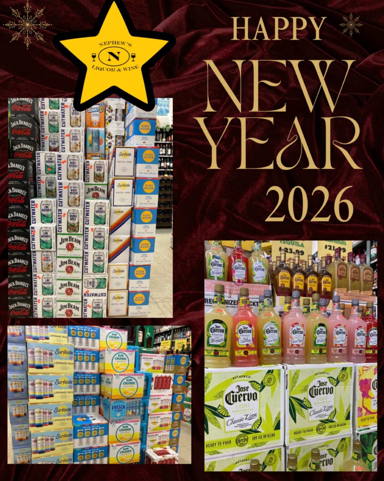 🍾 Ring in 2026 with pre-made beverages for simpler celebrations. 🥂
💫 Open New Year’s Eve 9 am to 9pm
💫 Open New Year’s Day 9 am to 7pm