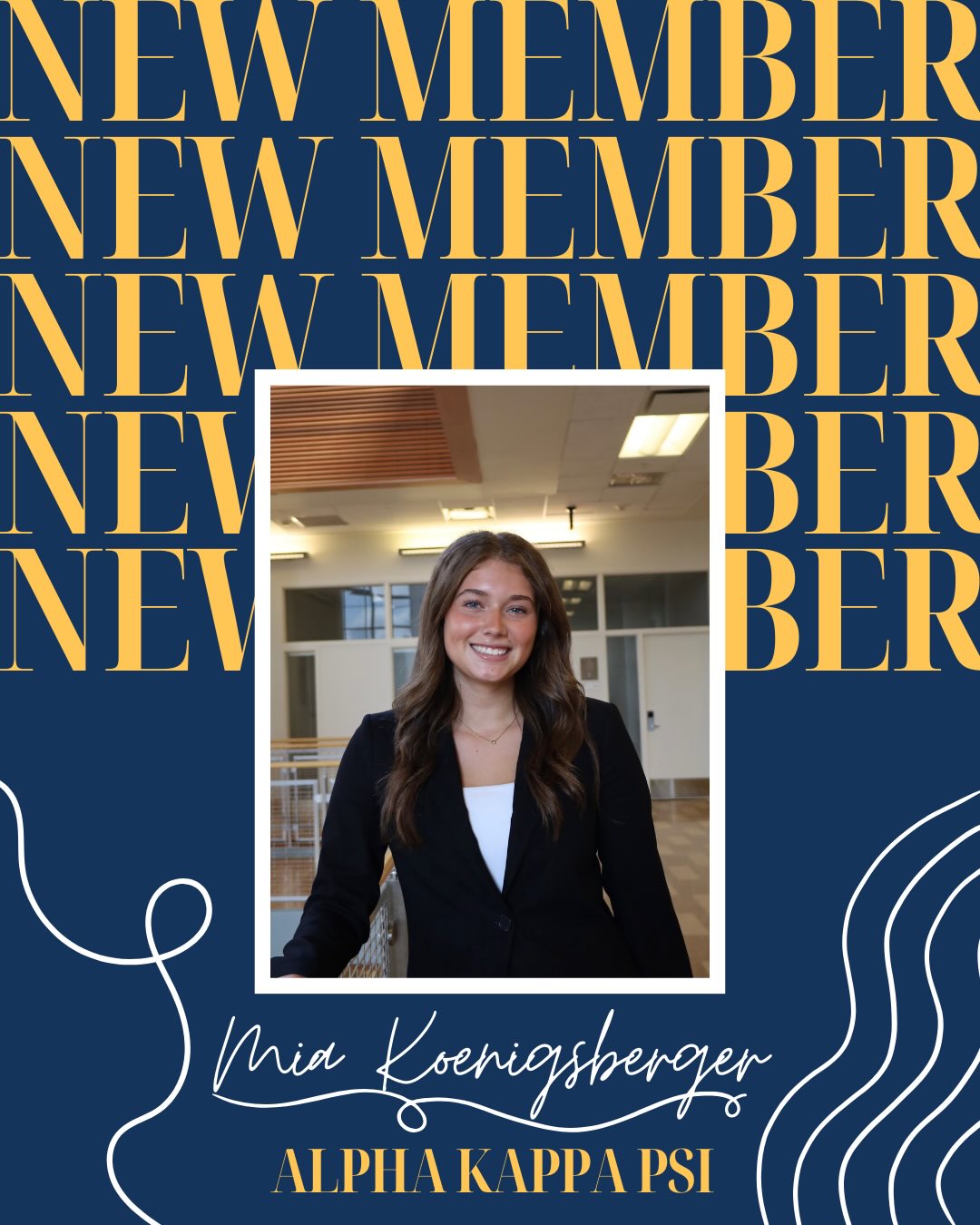 Meet a member from our Fall 2025 pledge class Mia! She just finished her first semester here on campus. Swipe to hear some of her story from the fall with Alpha Kappa Psi!