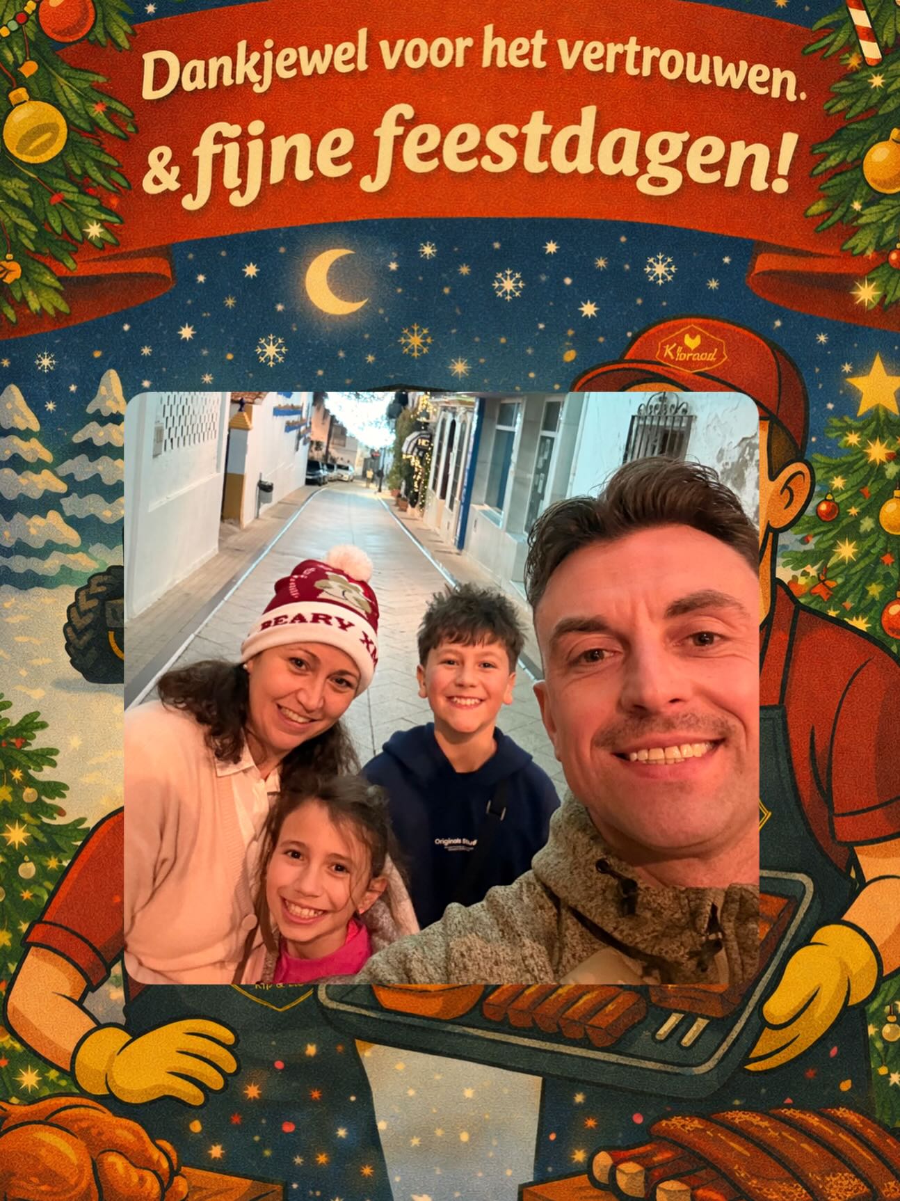 Wij wensen iedereen fijne feestdagen toe en een nieuwe jaar vol vreugde en lekkers van K’braad!
Wij zijn dankbaar voor jullie vertrouwen de afgelopen 10 jaar, op naar nog veel meer.
David en Veronique
Lowie en Roos