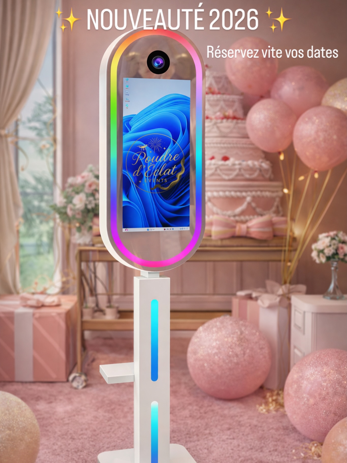 NOUVEAUTÉ CHEZ POUDRE D’ÉCLAT EVENTS
Découvrez notre Photobooth design LED, une animation élégante et moderne pour capturer les plus beaux moments de votre événement 🤍
Mariage, soirée privée ou événement professionnel, il s’intègre parfaitement à votre décoration et offre à vos invités des souvenirs instantanés de qualité professionnelle.
- Photos numériques illimitées
- Impressions de haute qualité
- Personnalisation graphique
- Design lumineux et raffiné
Contactez-nous en message privé
06 59 85 47 73
#photobooth
#photoboothmariage
#animationmariage
#evenementiel
#evenementhautdegamme