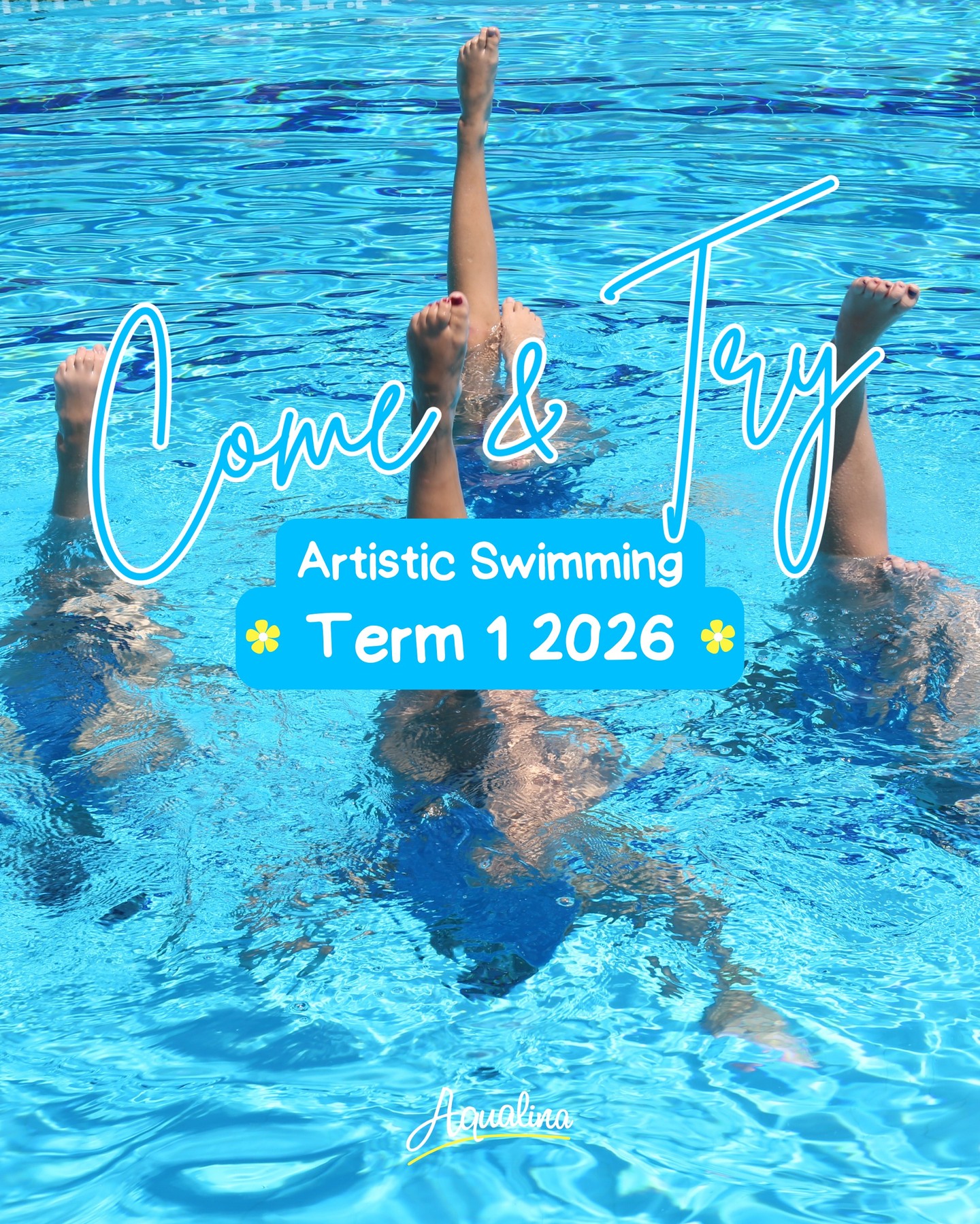 Come & Try Artistic Swimming with Aqualina! ⭐️✨
We will be hosting our Term 1 Come and Try sessions this January & February at the Brisbane Aquatic Centre, Sleeman Sports Complex! Open to children from ages 6-13, this session offers a fantastic introduction to artistic swimming in a supportive and happy environment.
Find more details and register here: https://www.myaqualina.org.au/events ✨⭐️