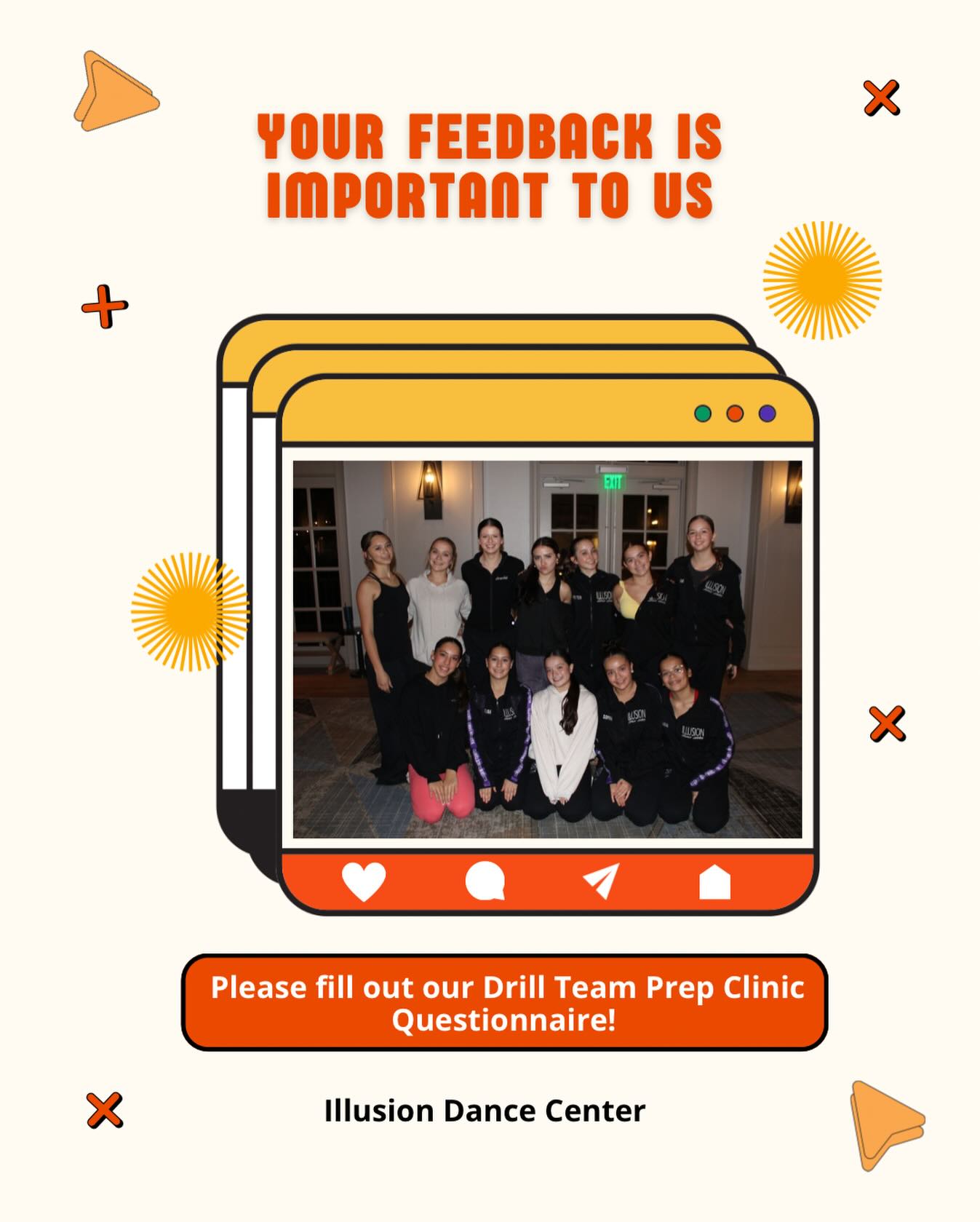 Attention Middle & High School Dancers‼️
We are interested in hosting a 6 week Drill Team Prep Clinic prior to school auditions!
We want your input⭐️
Please fill out our questionnaire below & give us your insight!
Thank you in advance💜
https://forms.gle/GWJt1uSicv7xBfPT9