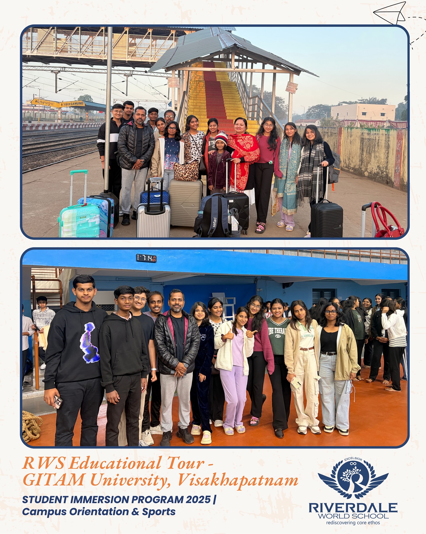 RWS Educational Tour | Student Immersion Program 2025, GITAM University, Visakhapatnam
Marked the beginning of an enriching journey at GITAM University, Visakhapatnam. Our RWS students experienced a guided campus orientation, explored world-class facilities, and engaged in energetic sports activities—setting the perfect tone for learning, bonding, and discovery ahead.
#RWSEducationalTour
#GITAMUniversity
#CampusOrientation
#StudentImmersionProgram
#LearningBeyondClassroom
#FutureReadyStudents
#RWS
#StudentLife
#ExploreLearnGrow✨💫