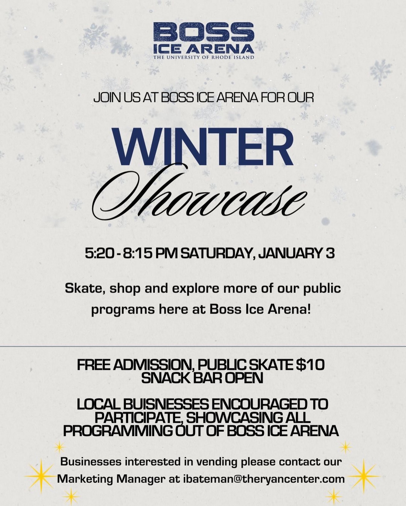 Join us this Saturday 1/3 for our Winter Showcase! Come skate, shop, and learn more about all of our programs. Don’t miss out on this exciting day!