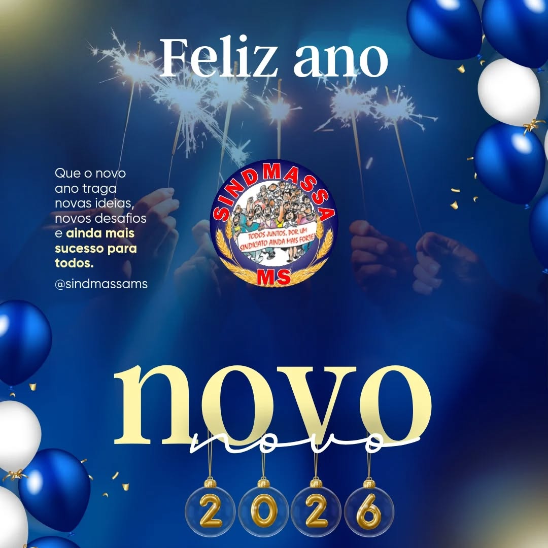 2026 chega trazendo novas ideias e a certeza de que juntos somos mais fortes.
Que a luz deste novo ano ilumine nossos desafios e nos guie para o sucesso absoluto. Feliz Ano Novo, categoria! 💙✨
#Feliz2026 #SINDMASSAMS #MatoGrossoDoSul #IndustriaDeAlimentos #NovosDesafios Sucesso UniãoSindical
