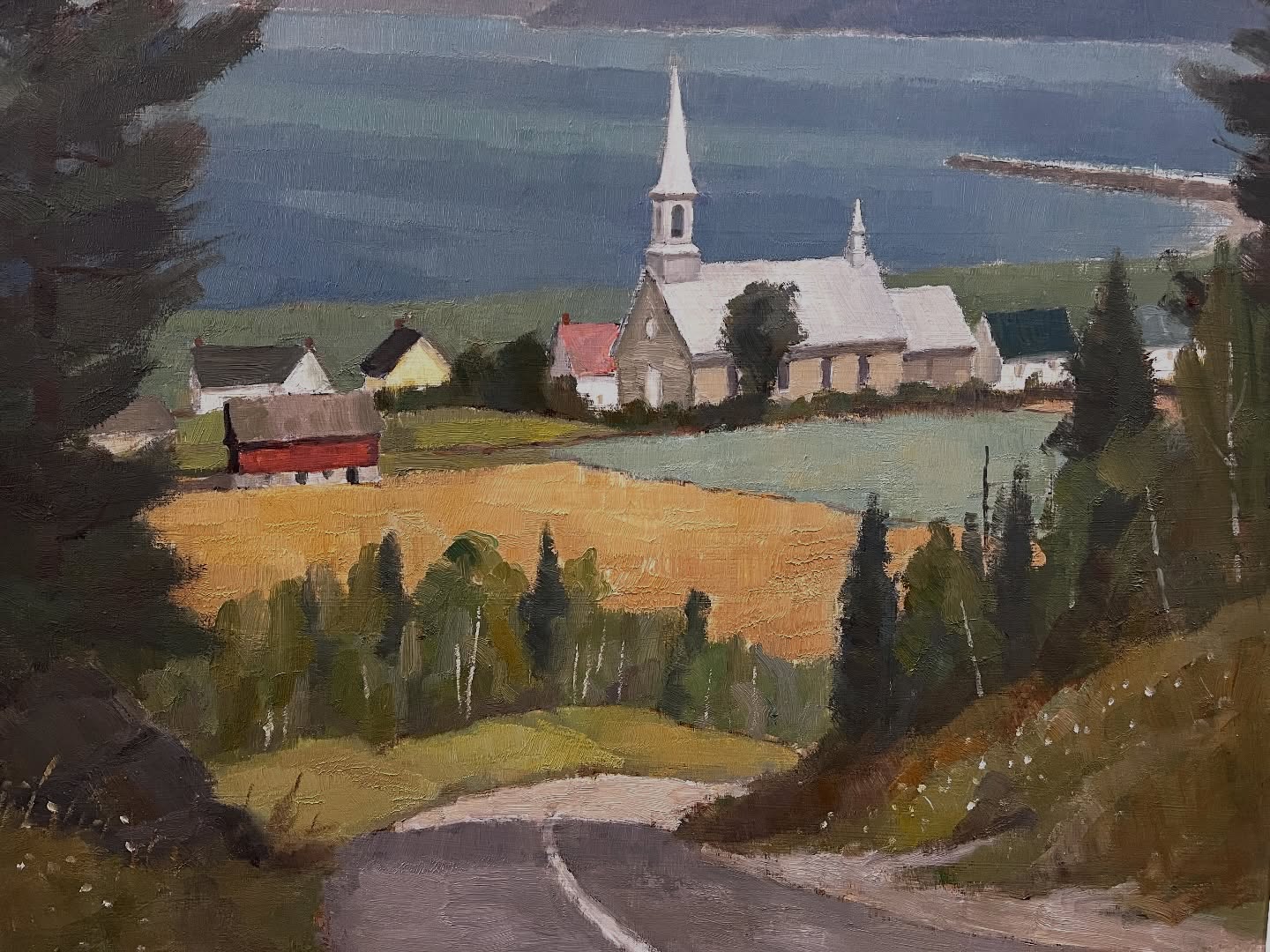 🇨🇦 Andréville
Oil on board | 20 × 26 in.
A beautifully observed Canadian village scene, Andréville captures the quiet harmony of church, farmland, and rolling countryside. Painted in oil on board, the work balances confident, expressive brushwork with a soft, atmospheric palette—golden fields, cool blue horizons, and deep green framing trees guide the eye gently toward the village centre.
The composition evokes a timeless rural calm, reminiscent of plein-air traditions, while retaining a distinctly Canadian sense of space and light. A warm, painterly work that brings depth, serenity, and character to any interior.
📍 Signed and titled
🖼️ Ready to hang
DM for details or viewing inquiries.
#canadianart #oilpainting #originalart #fineart #landscapepainting artforsale artcollector interiorart villageart