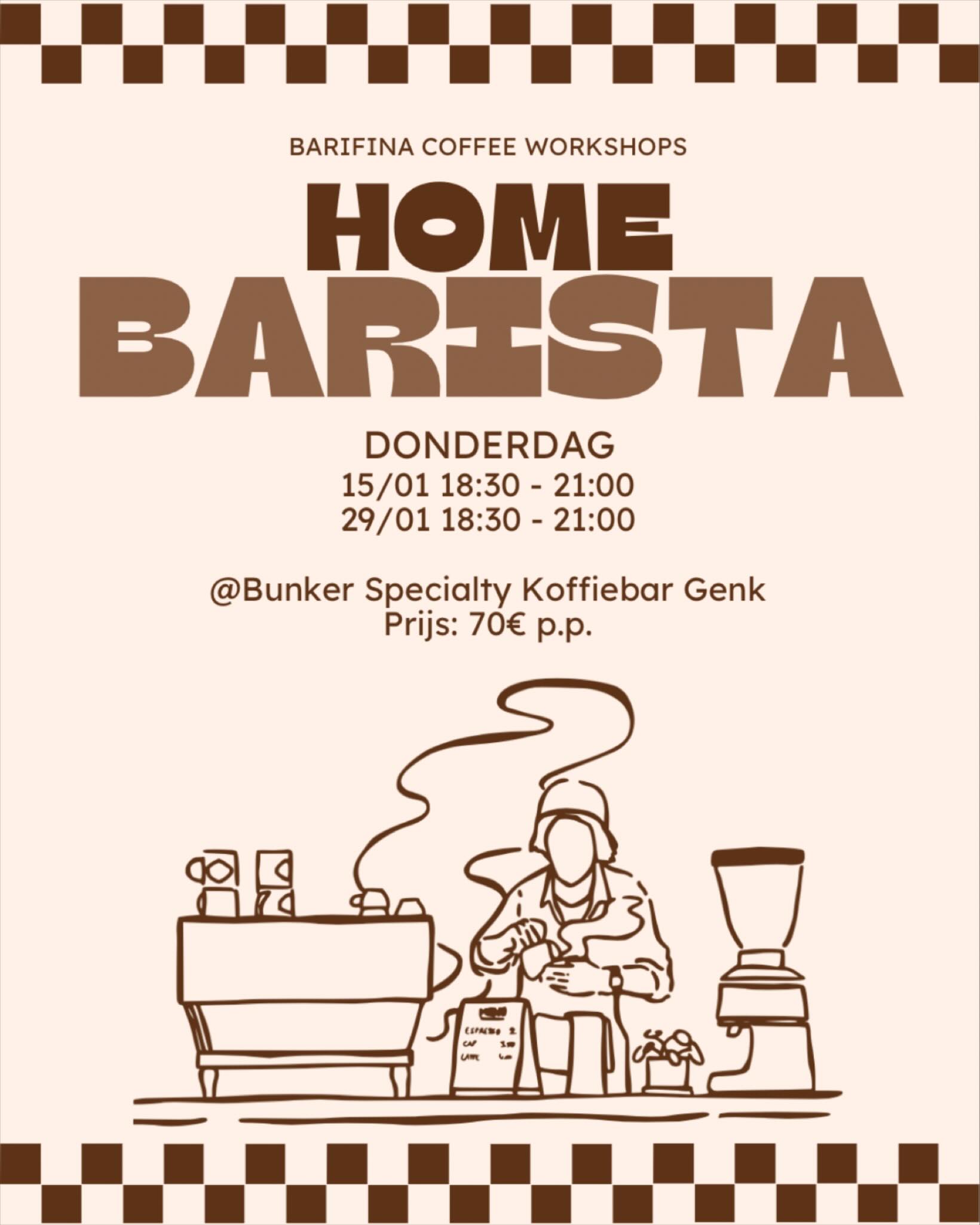 ☕️ Barista Workshop Genk – boek nu je spot ☕️
Wil jij betere koffie zetten thuis of professioneel?
Deze hands-on barista workshop neemt je mee from bean to cup.
🔥 Wat je leert tijdens deze koffieworkshop:
✔️ Espresso molen afstellen & dial-in
✔️ Correct melk opschuimen voor cappuccino & flat white
✔️ Latte art basics (hartjes & flow)
✔️ Inzicht in specialty coffee & extractie
📍 @bunkergenk Specialty Koffiebar
💶 €70 per persoon
📅 Nieuwe workshopdata – beperkte plaatsen
Perfect voor koffieliefhebbers, home barista’s & starters.
👉 Reserveer nu en upgrade je coffee skills op www.barifina.be of via DM
#baristaworkshop #koffieworkshop #baristaworkshopgenk #specialtycoffee #barista
