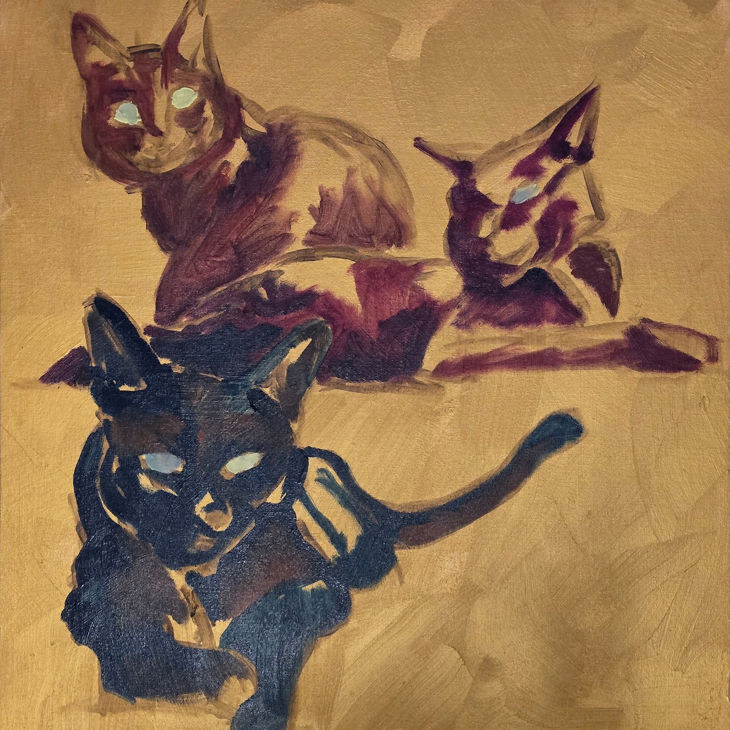 I know I said that I had stopped painting, but sometimes it's an itch that needs scratched!
I've never painted cats, partly because as I'm allergic to them I don't spend time with them, so this is a big challenge.
It's also not my usual canvas shape, being A2. It is my usual gold ground and oil paint on top.
Anyway, this is WIP as a daily break from preparing my teaching content for next term.
You can join me for Distance Learning over Zoom for that: there are some free places and concessions available, check it out.
https://artspacecinderford.org/courses-for-adults-online/
#catportraits #oilpaintingcat #goldpaint #stripeyhoundart #uniorbust #aberystwythschoolofart #catsofinstagram #blackcatsofınstagram