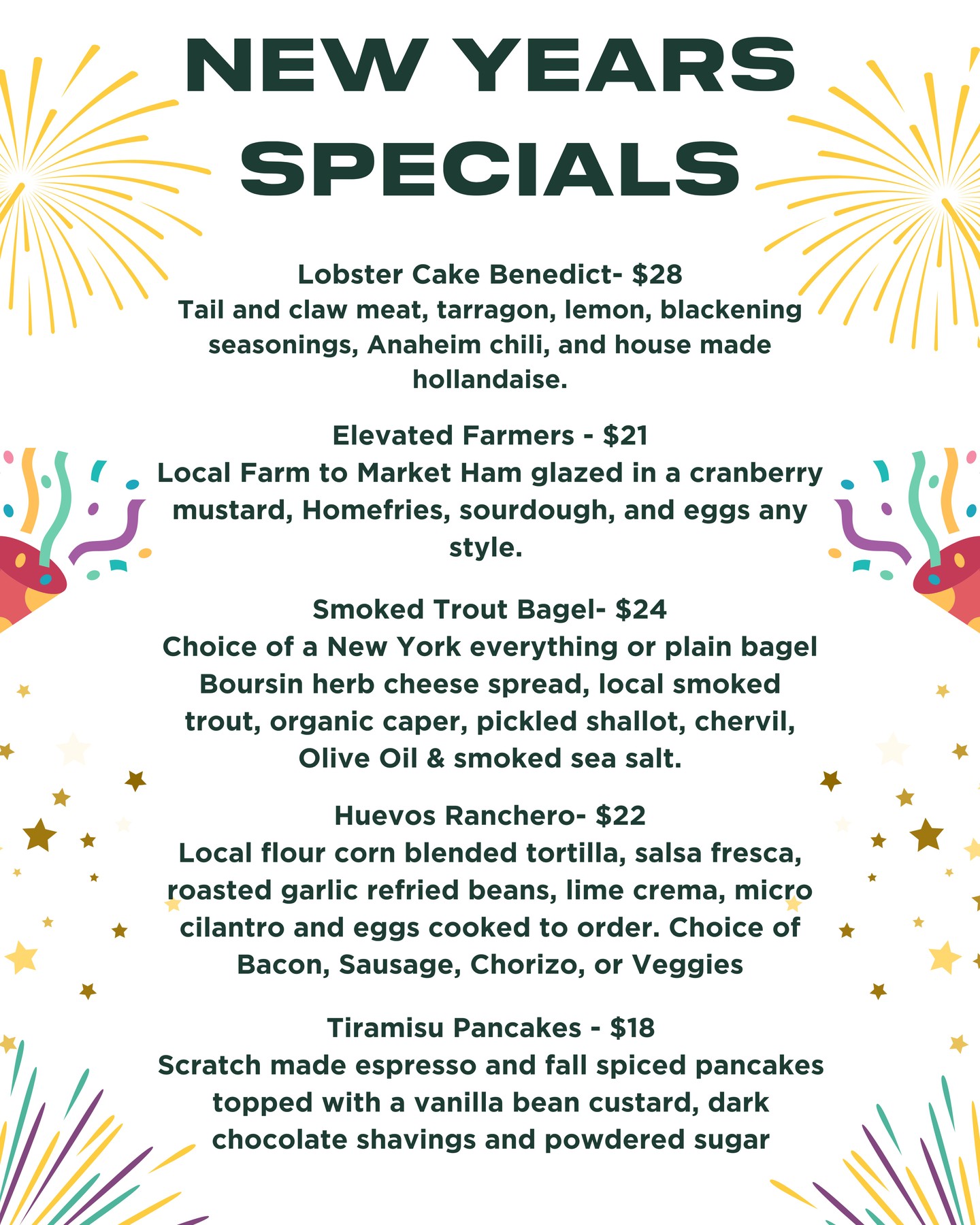 ✨ New Year’s Brunch ✨
🕗 Tomorrow | 8am–2pm
🥂 Specials + Mimosas
🍽️ Full menu available
🚶 Walk-ins welcome
Start 2026 the Huck’s way.
Happy New Year!