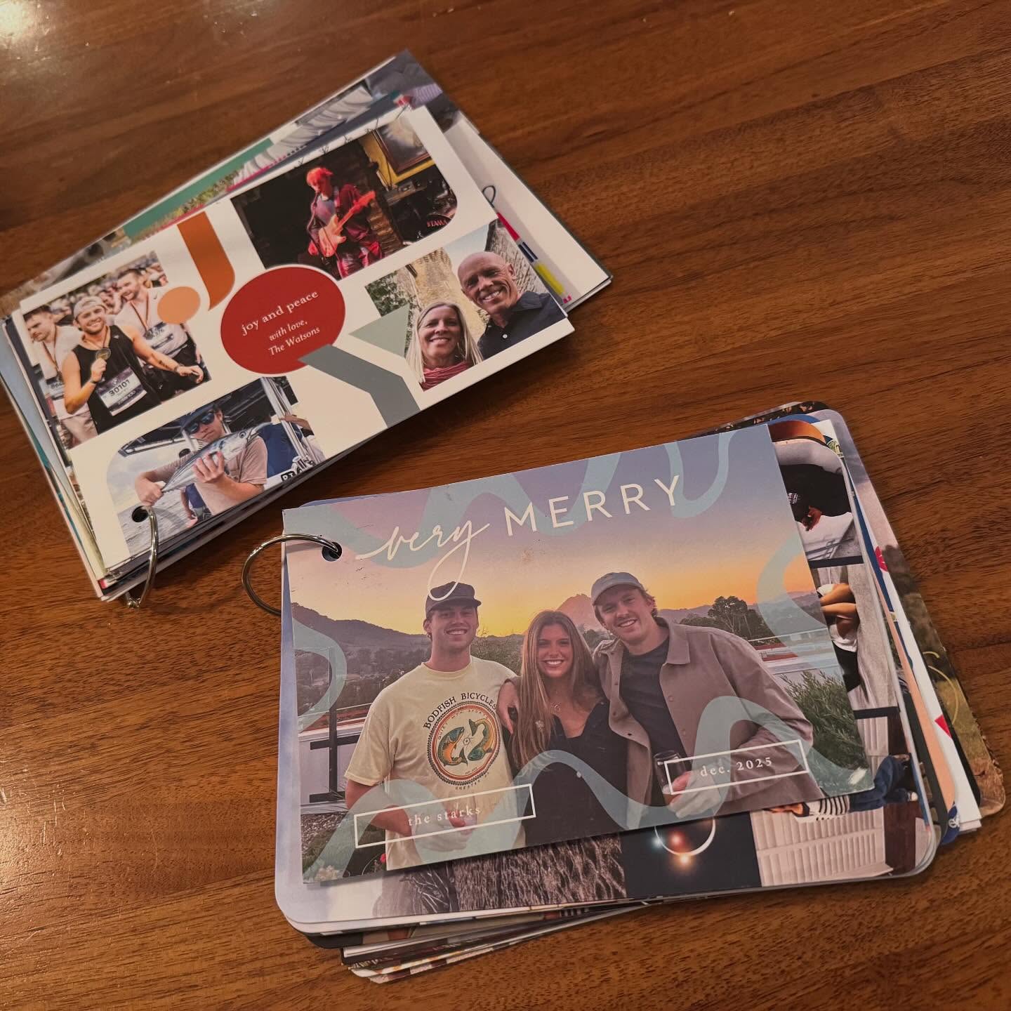 Alex is having people over tonight so we’re gonna hide upstairs (ish) and I got a jump on one of my favorite organizational traditions: The annual Christmas Card “books.” I keep them on a table next to the Peloton and every time I ride I flip through and change the top card. I have a little moment of “awe look at my cute friends” 😜 dorky but I love it! Then I’m ready to let go of them after a year of perusing them. YAY. Do it! Make me do it for you! Happy New Year everyone!!
