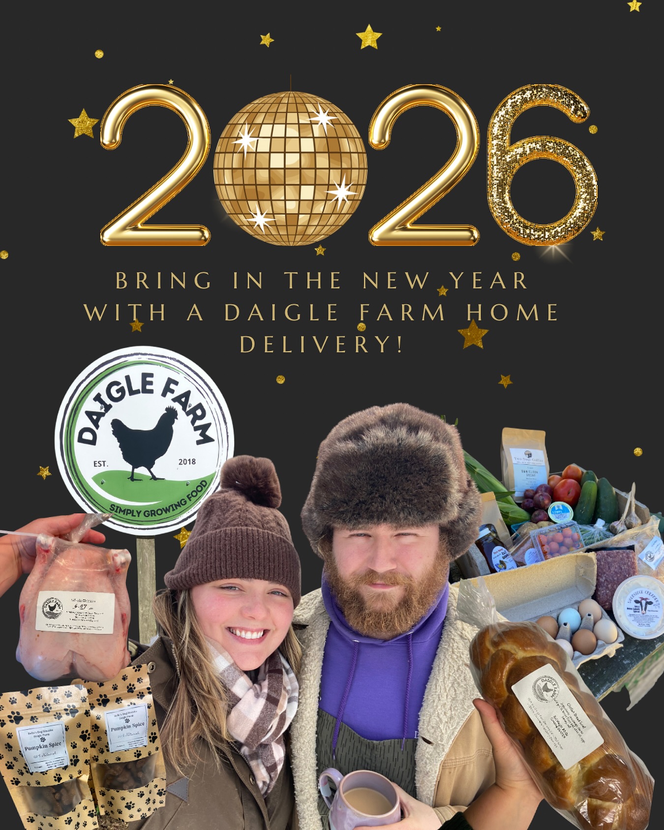 Kick off 2026 with another year of eating local! We are fortunate to be able to grow and raise a variety of meats, veggies, and baked goods for you! We also love working with other local farms and businesses to provide you necessities like coffee from @twodogscoffeeco, beef and dairy from @woodstockcreameryatvalleyside, honey from A & Z Apiaries, maple syrup from tapped maples right in Columbia CT @wilkinsonfarmct, spice blends from the oh so talented @chefkimreynolds and more!
Let’s keep it simple again in 2026 and keep Simply Growing Food!
Want to get on our delivery list? Send us an email at simplygrowingfood@gmail.com, check out our website simplygrowingfood.com or just shoot us a message, we look forward to feeding you!