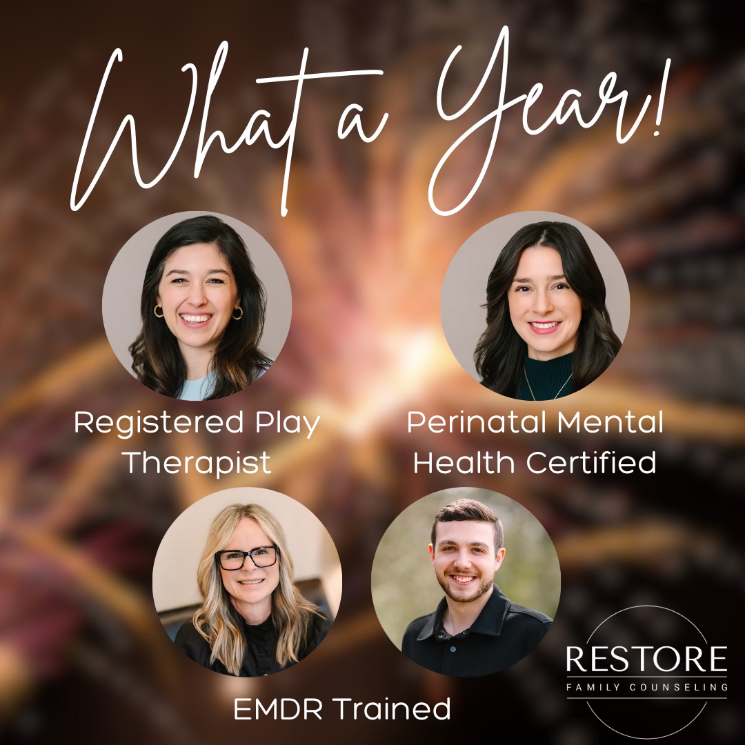 Our counselors have been busy this year with trainings and completing certifications!
*Perinatal Mental Health Certified- Jade Burks
*EMDR Trained- Blair Warren, Lesa Bell
*Registered Play Therapist- Maggi Moore
Other notable trainings:
*Center for Play Therapy Summer Institute- Kayla Attaway, Dominique Jackquet, Taylor Ferriss
*Testifying with Confidence- Jade Burks
*Dr. Dan Siegel on How Attachment, Trauma & Temperament Shape Personality: Applications from Interpersonal Training- all Restore counselors
*East Texas Network for Children Training: Kayla Attaway