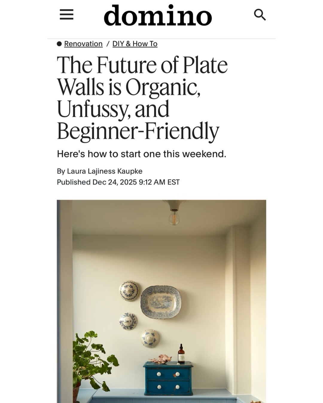 Honored to be featured in Domino sharing my perspective on irregular plate walls - and why I believe they bring movement, memory, and warmth into a space in a way flat art simply can’t.
Design that doesn’t demand completion, but allows for evolution.✨
Grateful for being included by @camarcheshop for this article 🙏🏼💗
@dominomag