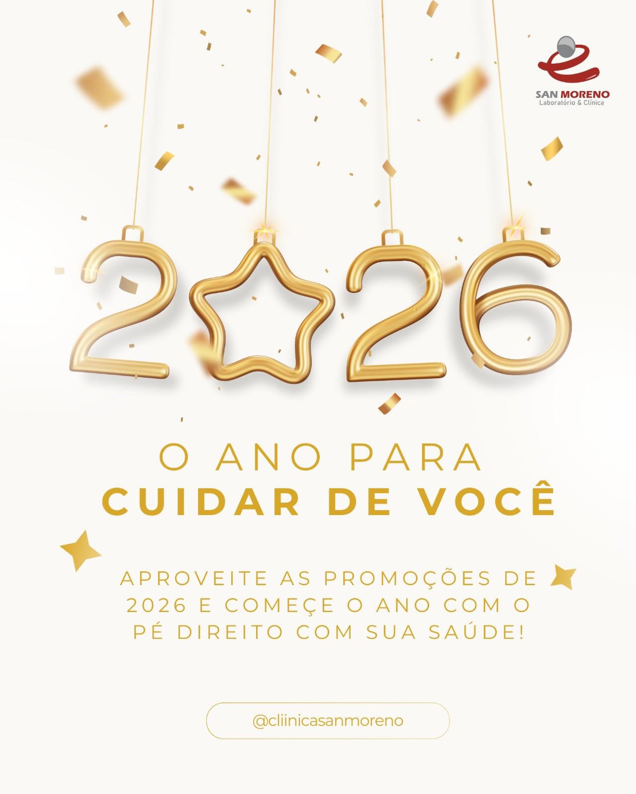 ✨ 2026 começa agora. E começa com o pé direito! ✨
Virar o ano é mais do que mudar o calendário — é escolher cuidar de você desde o primeiro dia. 💙
Pensando nisso, a Clínica San Moreno preparou promoções especiais de virada de ano para você iniciar 2026 com mais saúde, prevenção e tranquilidade.
🩺 Exames essenciais
🧠 Tecnologia de ponta
💙 Cuidado humanizado
🎯 Preços especiais por tempo limitado
Porque quando a saúde está em dia, todo o resto flui melhor.
Não deixe para depois o cuidado que pode mudar o seu ano.
📅 Comece 2026 com o pé direito.
📍 Comece na San Moreno.