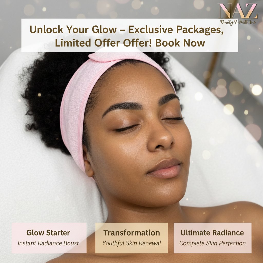 Unlock glowing skin with exclusive package deals.
Curious which treatment is right for you? Our new Glow Starter, Transformation, and Ultimate Radiance packages are designed to deliver real results—no more guessing, just glowing confidence. Each tier is tailored for your skin goals, from first-time freshening to dramatic transformation.
These offers are limited. Ready to discover your best skin yet?
Book your consultation with Naz today ✨