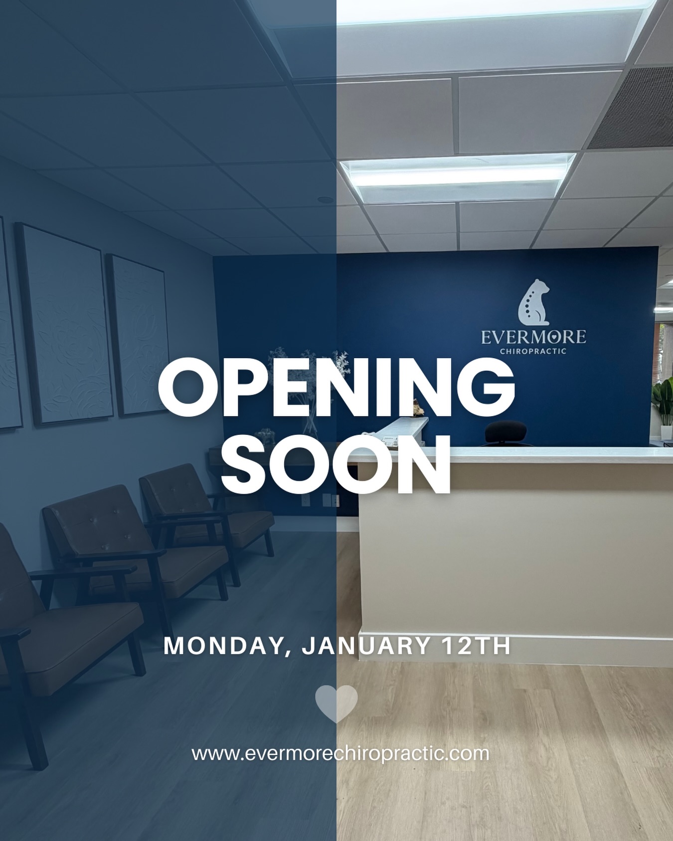 It’s almost time.
Evermore Chiropractic opens January 12th and we’re ready for you.
Appointments are officially open.
www.evermorechiropractic.com
#OpeningSoon #BoyntonBeachChiropractor #EvermoreChiropractic #WellnessStartsHere