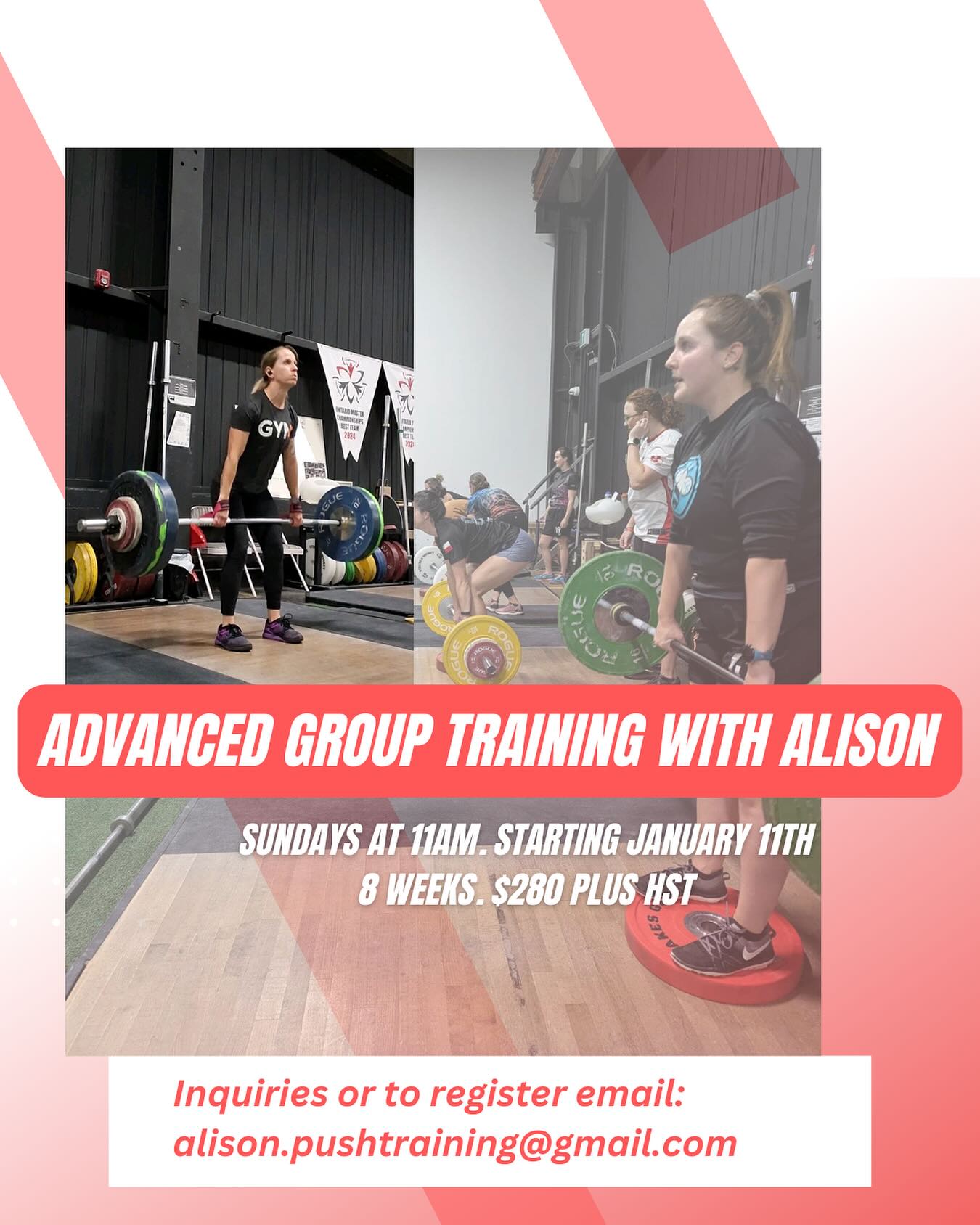 💪🏃 NEW GROUP CLASS 🏃💪
Advanced Group Training with @alison.pushtraining ‼️
It’s time to get one or three steps ahead of your competition. This class is for athletes looking to get stronger to prevent injuries and more powerful to increase speed and agility.
Classes start January 11, 2026!
Please note that this class is for people with previous lifting experience. We use heavy weights so proper technique is imperative.
📩 DM us to learn more or contact Alison by email: alison.pushtraining@gmail.com