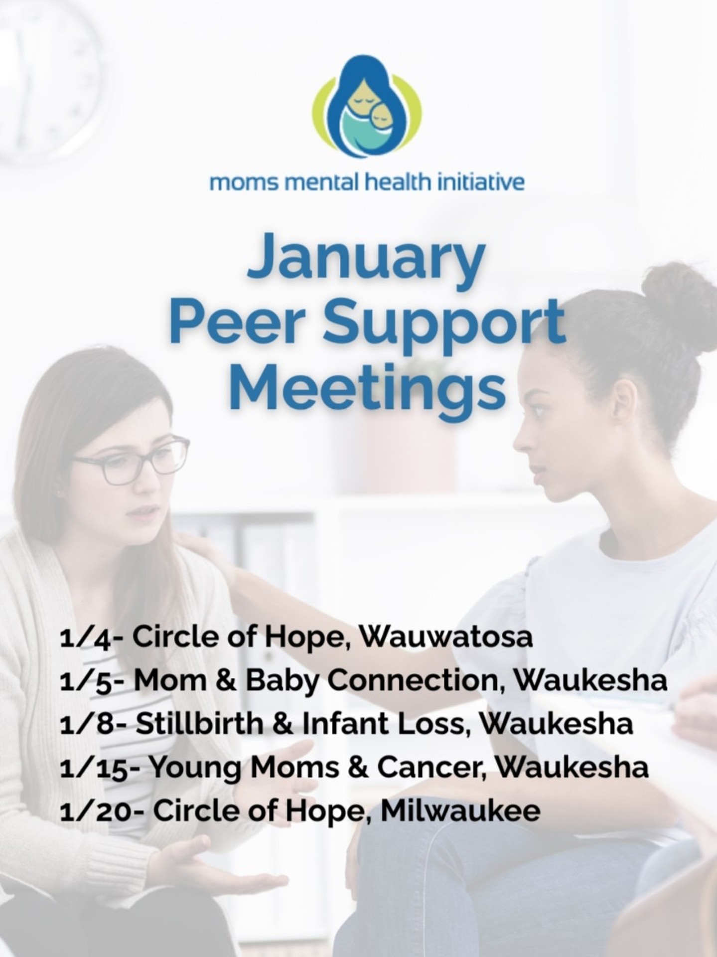 New year, new people who understand what you're going through. If you're looking for community, visit the link in bio to learn more and register for these or other available groups virtually and in-person across Southeast Wisconsin and Dane County.
#youarenotalone #peersupport #momgroup #ittakesavillage