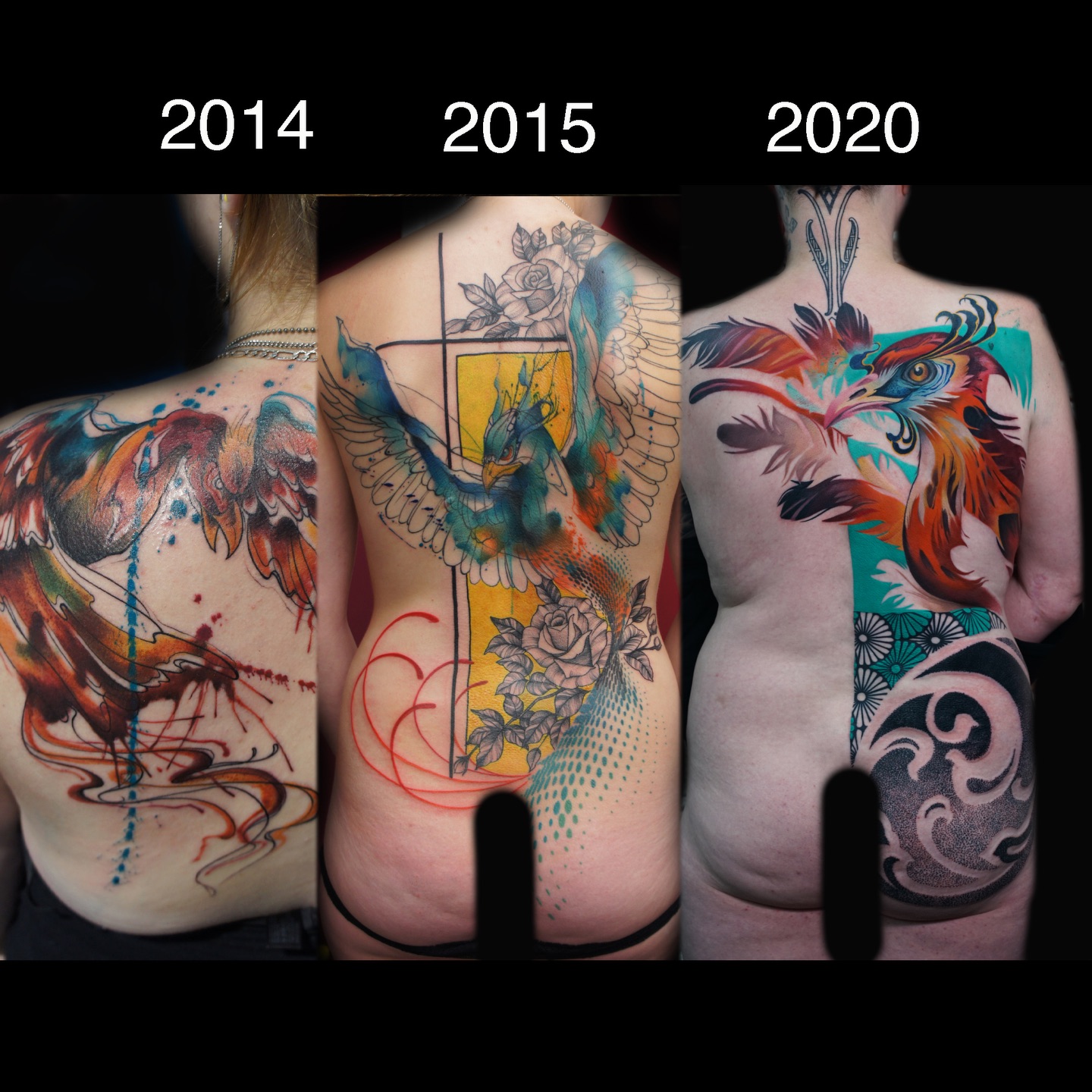 Phoenix studies, 2014 to 2020.
Same idea. Different years. Different vision every time.
Each piece reflects where my skills, taste, and understanding of the body were at that moment.
Style isn’t found. It’s earned through years of work, failures, and refinement.
Looking back like this only makes me more excited for what’s next.
2026 is going to hit different.