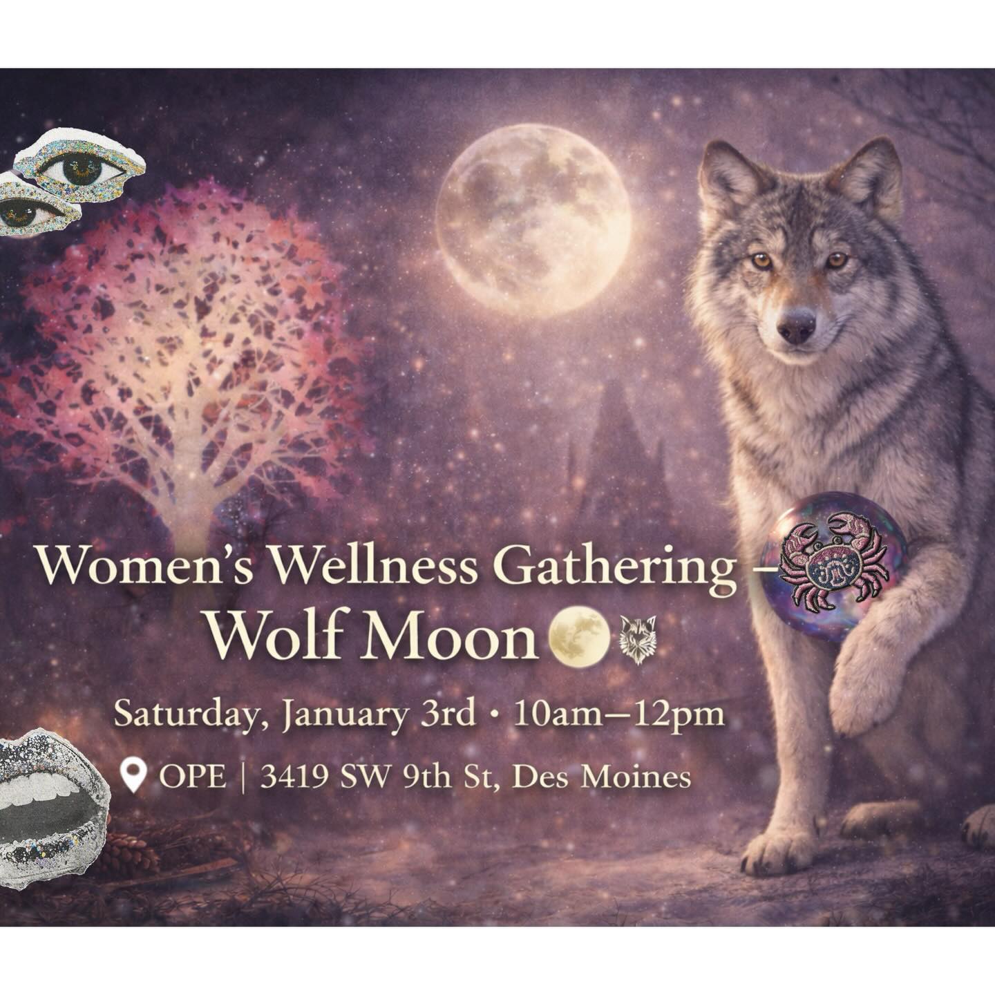✨ Women’s Wellness Gathering – Wolf Moon 🌕🐺
Saturday, January 3rd · 10am–12pm
📍 OPE | 3419 SW 9th St, Des Moines
OPE will be holding space with a women’s circle to honor the Wolf Moon and come together in remembrance of self-care.
Red light therapy, vibration plate, grounding pads, and additional wellness tools will be available to share. Light bites and tea or a special beverage will be provided.
This gathering is donation-based.
Participants often contribute through donations, self-care tools, or food to share. All forms of contribution are appreciated. Donations help sustain the space.
Venmo / CashApp: @OPEdsm
Invite-only. Please check in before bringing a guest.
Questions: 515-473-4603