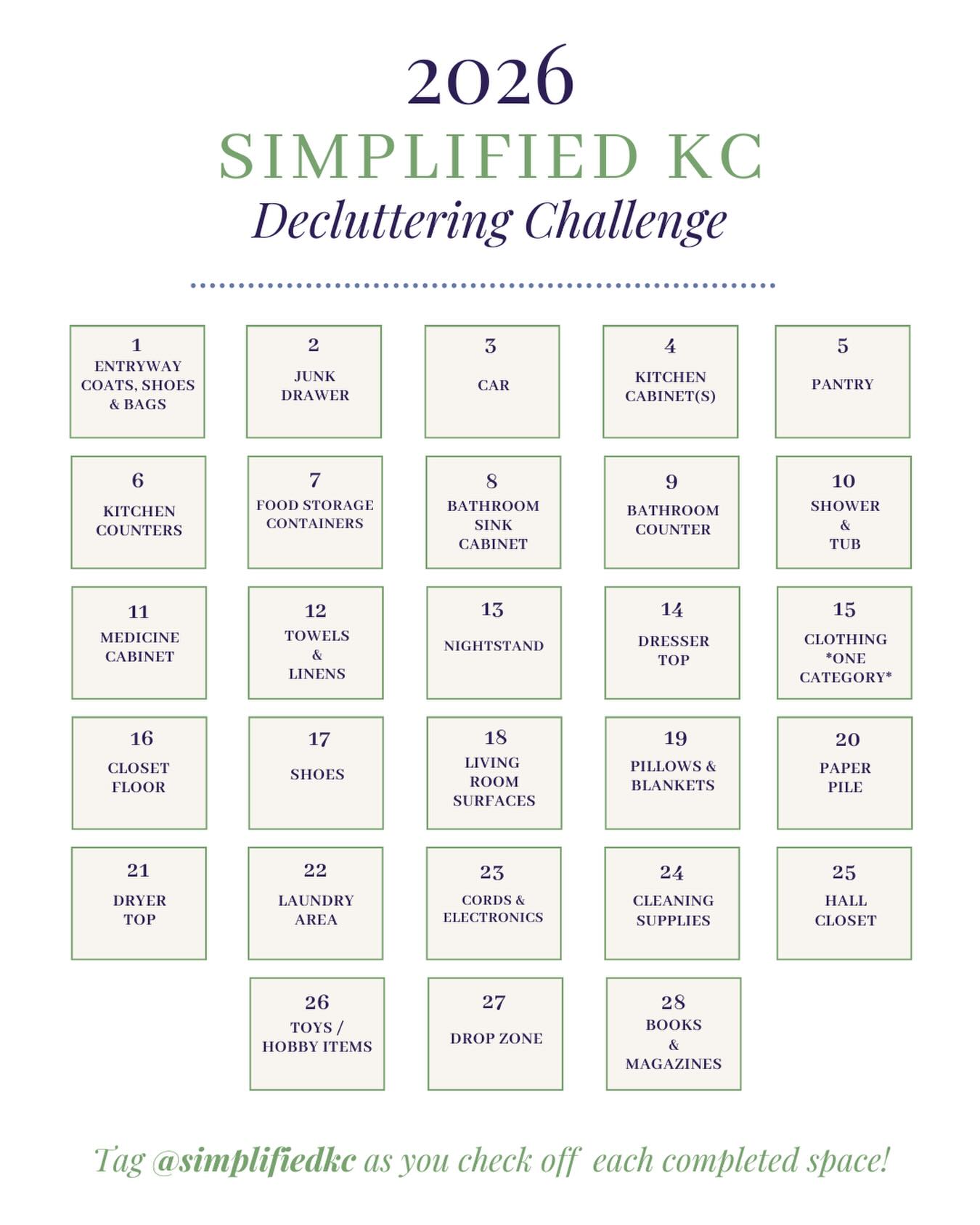 You know what time it is! We are just about ready to dive into the Simplified KC Decluttering Challenge.
This. Is. My. Super Bowl! Seriously, the Chiefs are out of the running so this is it. 😅
Grab a friend, follow along with me, or go at your own pace. Check back in on January 1 for tips and tricks along the way, and we will make it happen together! 💪🏻
Until then, wishing you a safe and happy new year! Now someone pass the Prosecco! 🥳🍾🪩🥂