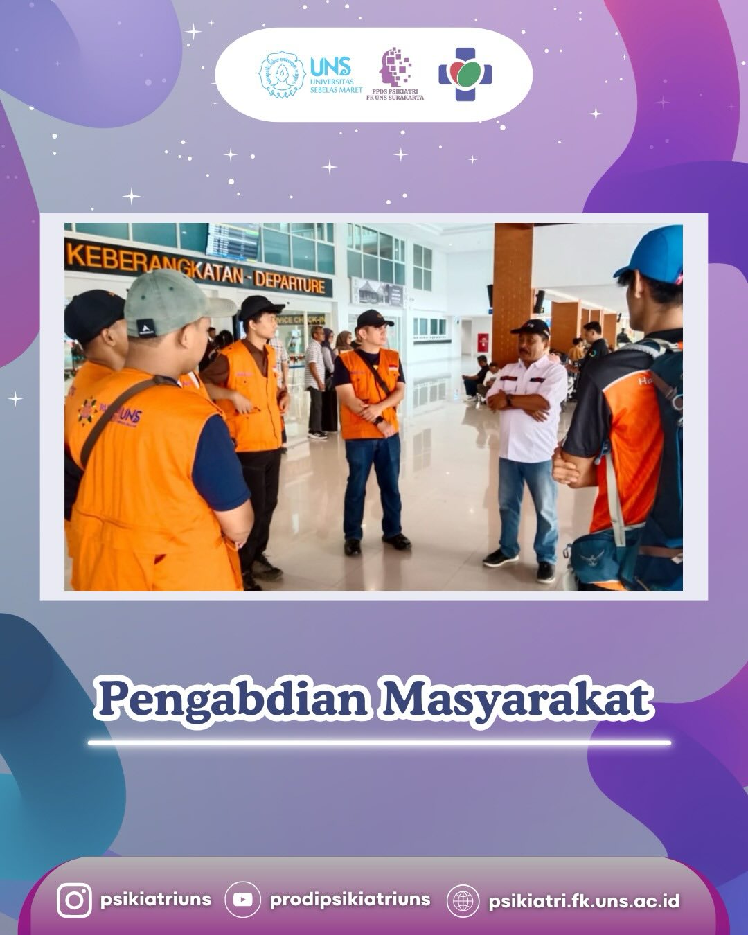 ✨Psikiatri FK UNS Hadir untuk Kemanusiaan✨🚑
Sebagai bagian dari komitmen pengabdian kepada masyarakat, Program Studi Psikiatri UNS berpartisipasi dalam Tim Kesehatan Tanggap Bencana mewakili FK UNS, RS UNS, RSUD dr. Moewardi yang ditugaskan ke Provinsi Aceh dan Sumatera Utara untuk membantu para korban bencana alam.
Tidak hanya pemulihan fisik, bencana juga meninggalkan luka psikis yang mendalam. Melalui dukungan kesehatan jiwa dan psikososial, Psikiatri FK UNS berupaya hadir memberikan pendampingan, penguatan, dan harapan bagi para penyintas agar mampu bangkit dan pulih secara menyeluruh.
Langkah kecil ini adalah bagian dari tanggung jawab besar insan akademik dan tenaga kesehatan untuk selalu hadir di tengah masyarakat, terutama saat mereka paling membutuhkan.
Semoga setiap ikhtiar menjadi amal kebaikan dan membawa pemulihan bagi saudara-saudara kita