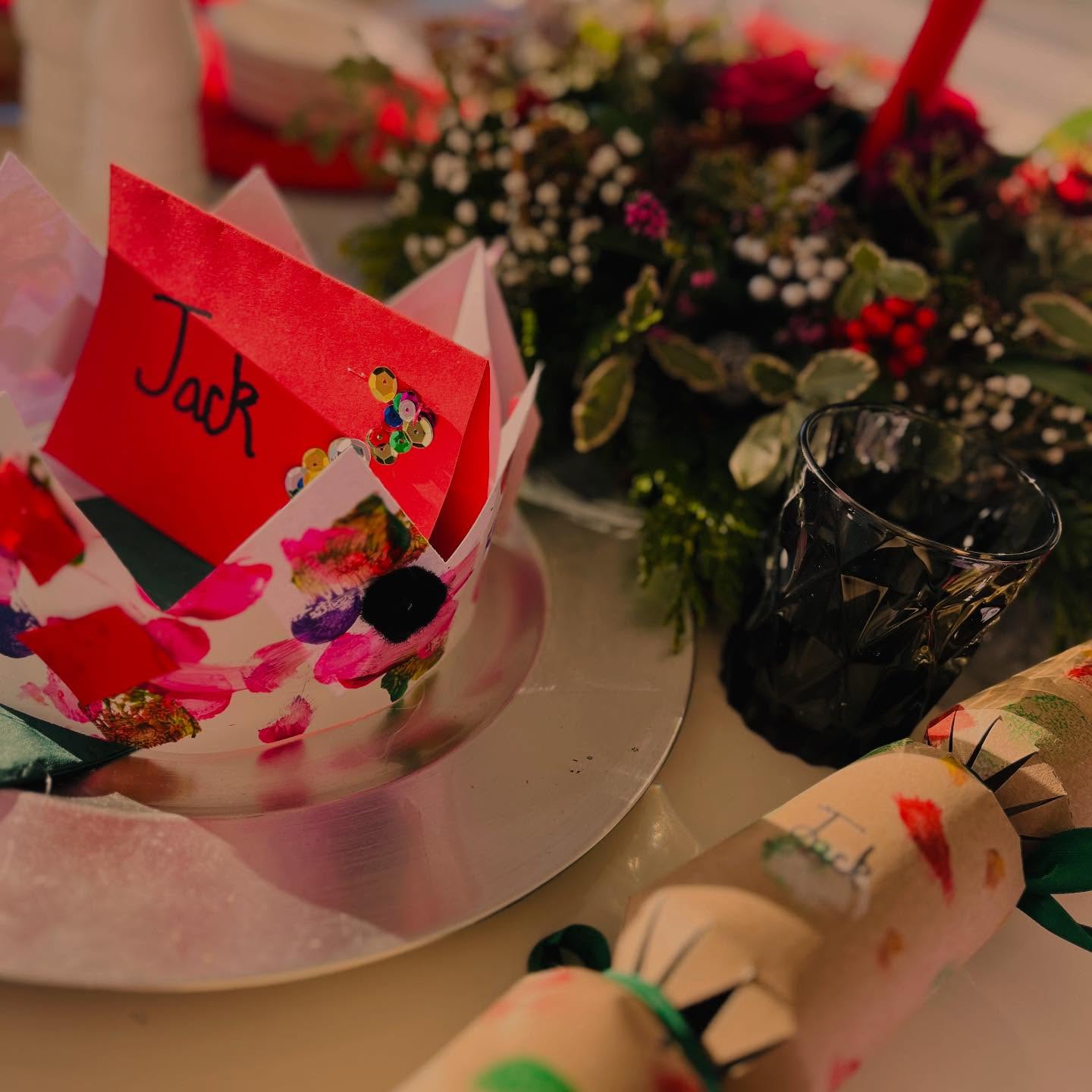 A JWGB designed Christmas table. #handmade #wreath #crown #crackers #placename