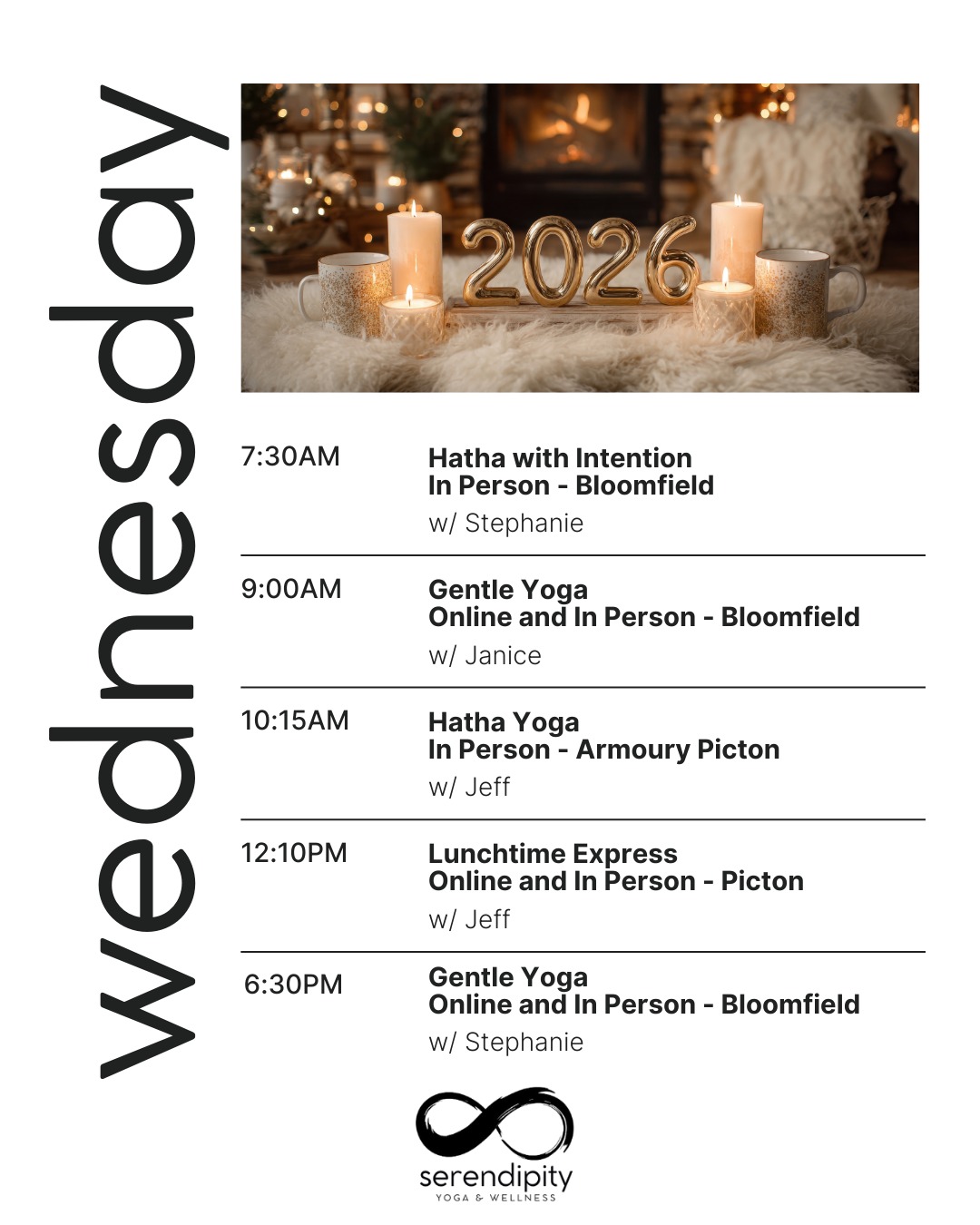 Ring in the New Year mindfully with us at Serendipity Yoga.
Join our festive classes on New Year’s Eve in Bloomfield, The Armoury, or from the comfort of your home online.
Move, breathe, and set your intentions for 2026 with presence and care. Let’s close the year with reflection, gratitude, and gentle celebration.
#serendipityyoga
#yogapec
#healthymovementyourway
#yearendintentions