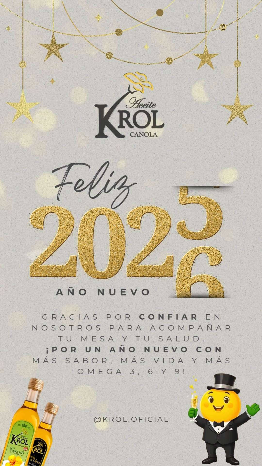 Gracias por dejarnos acompañar tu mesa, tus recetas y, sobre todo, tu salud durante todo este año.
Brindamos por un nuevo año con más sabor, más vida y más Omega 3, 6 y 9, para que sigas eligiendo lo que te hace bien.
Que el 2026 llegue cargado de metas cumplidas, momentos ricos y elecciones saludables.
🥂💚
Gracias por elegir calidad. Gracias por elegir KROL.
@krol.oficial
#FelizAñoNuevo #KROL #AceiteDeCanola #VidaSaludable #AñoNuevo2026