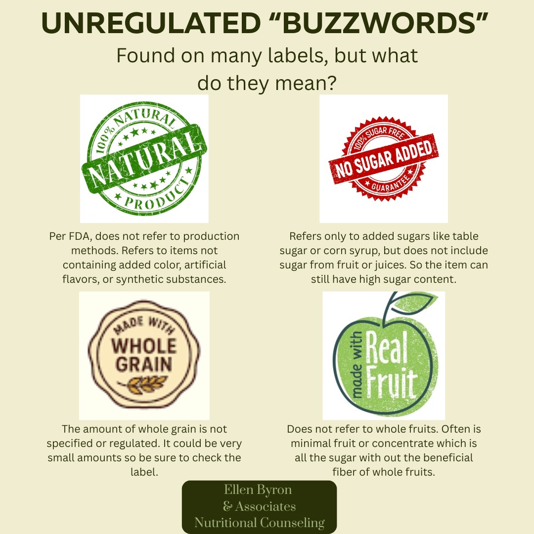 Looking around the isles at the grocery store you often see a plethora of labels claiming one thing or the other, often aiming at appearing more "healthy".
Unfortunately, front of package labeling is not well regulated and is very misleading.
These are a few of the common claims that are seen on packaged foods. Always remember to look at the nutrition facts label for the truth in the ingredients. Look for high fiber, low added sugar, and check the ingredients listing for whole grains and fruit (items listen first are in higher concentrations than those listed last).
-
#dietitiansofinstagram #foodlabels #foodpackaging
