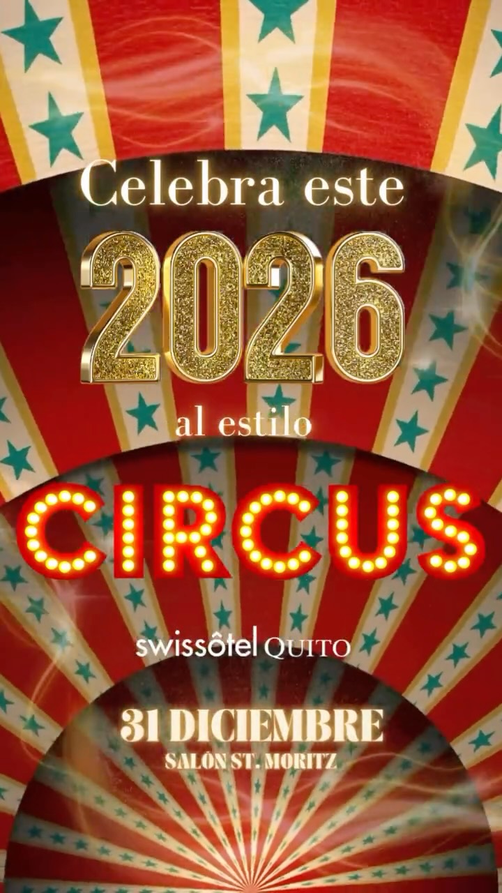 🎪✨ Despide el año al estilo Circus Night en Swissôtel Quito ✨🎪
Celebra el Fin de Año en nuestro Salón St. Moritz y vive una noche llena de magia, colores y mucha luz en Swissôtel Quito, con todo el estilo y servicio de un hotel cinco estrellas en Quito.
🥂 Tu noche incluye:
- Buffet internacional para disfrutar una cena de Fin de Año inolvidable.
- Cotillón festivo, copa de espumante y las tradicionales 12 uvas para el brindis.
- Vino de la casa ilimitado (tinto o blanco).
- Bebidas soft ilimitadas durante la noche.
- Barra libre de licores premium a partir de las 23:00 para prolongar la diversión.
- Reconfortante sopa de medianoche.
- Música en vivo con la orquesta Bamboleo para recibir el año con la mejor energía. 🎶
💰 Precio:
USD 180 por persona, impuestos incluidos.
Niños de 4 a 12 años pagan el 50%.
Pregunta por nuestros paquetes de estadía y vive la experiencia completa en Swissôtel Quito.
📲 Reserva tu noche de Fin de Año ingresando al link
📞 Teléfono: 393 5200