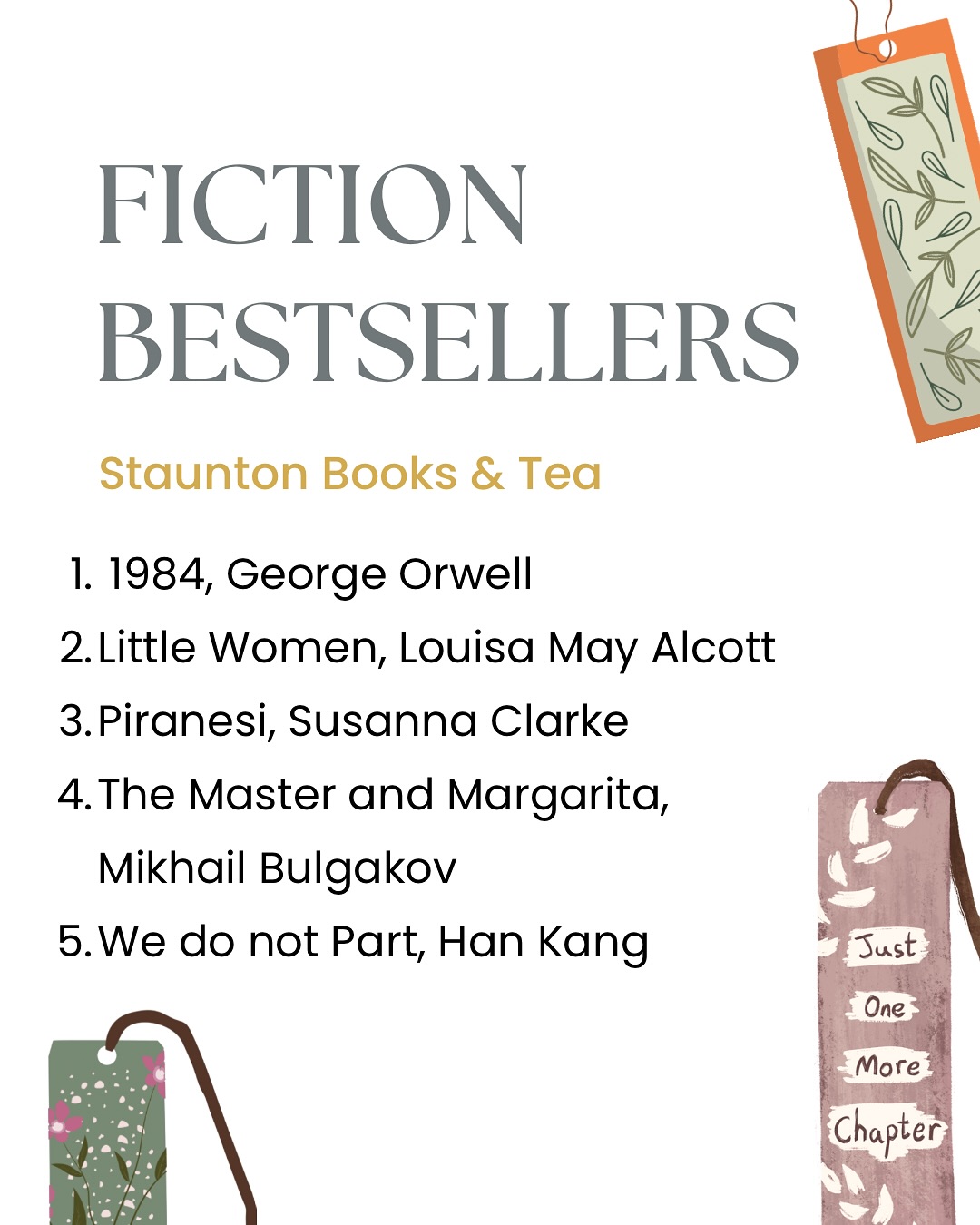 Here are our fiction and nonfiction bestsellers!
Since our shop is a boutique space with a carefully rotating selection (often just one copy per title), bestsellers here are wonderfully fleeting.
A good reason to stop by regularly - you never know what treasure you’ll catch next.
#Staunton #StauntonVA #DowntownStaunton ##StauntonLove #VisitStaunton #VisitStauntonVA #HistoricStaunton #VA #Virginia #VirginiaIsForLovers #LoveVA
#Shenandoah #ShenandoahValley #AugustaCounty #WaynesboroVA #HarrisonburgVA #CharlottesvilleVA #LexingtonVA #RoanokeVA
#stauntonbooksandtea