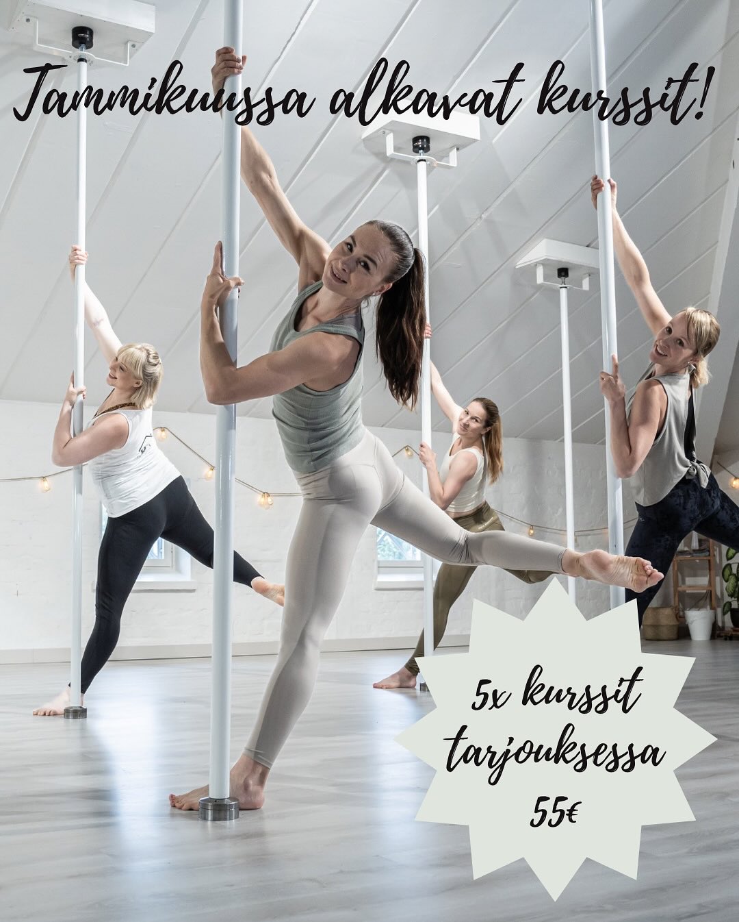 Uusi vuosi, uusi harrastus? ✨🤩
Roof Aerial Clubilla alkaa tammikuussa useita erilaisia alkeiskursseja! Onko sun uusi harrastus vauhdikas ja tehokas tankotanssi, näyttävä ja monipuolinen ilma-akrobatia vai hauska ja kehonhallintaa kasvattava käsilläseisonta? 🤩
Lue lisätietoa kursseista nettisivuilta ja ilmoittaudu mukaan Roofin uuden app:in kautta! Appin voi ladata App Storesta tai Play kaupasta, josta se löytyy nimellä Roof Aerial Club tai nettisivujen selainversion kautta (löytyy bion linkkilista)!
⭐️ Tankotanssin alkeet 10 x kurssi
ma klo 19.15-20.15
Ohjaajana Julia Vilmunen
(12.1.-16.3.)
Hinta 160€
⭐️ Rengastrapetsin alkeet 10 x kurssi
ti klo 19-20
Ohjaajana Jerina Ferdani
(13.1.-17.3.)
Hinta 160€
⭐️ Käsilläseisonnan alkeet 10 x kurssi
ti klo 18.15-19.15
(27.1.-31.3.)
Ohjaajana Annika Koljonen
Hinta 160€
⭐️ Ilma-akrobatian alkeet 10 x kurssi
ke klo 18.15-19.15
(7.1.-11.3.)
Ohjaajana Sanni Sarlin
Hinta 160€
⭐️ Rengastrapetsin alkeet 5 x kurssi
pe klo 18.30-19.30
(9.1.-13.3.)
Ohjaajana Sanni Sarlin
Tarjoushinta 55€❗️
⭐️ Tankotanssin alkeet 5 x kurssi
la klo 14.15-15.15
(10.1.-14.3.)
Ohjaajana Sky G. Ertas
Tarjoiushinta 55€ ❗️
Tervetuloa mukaan treenaamaan ammattitaitoisten opettajien johdolla kannustavassa ja yhteisöllisessä ilmapiirissä! 💪🥰
📸: @takayamaproductions
📍 Roof Aerial Club Malmi, Helsinki
#roofaerialclub #tankotanssi #ilmaakrobatia #poledance #aerialacrobatics