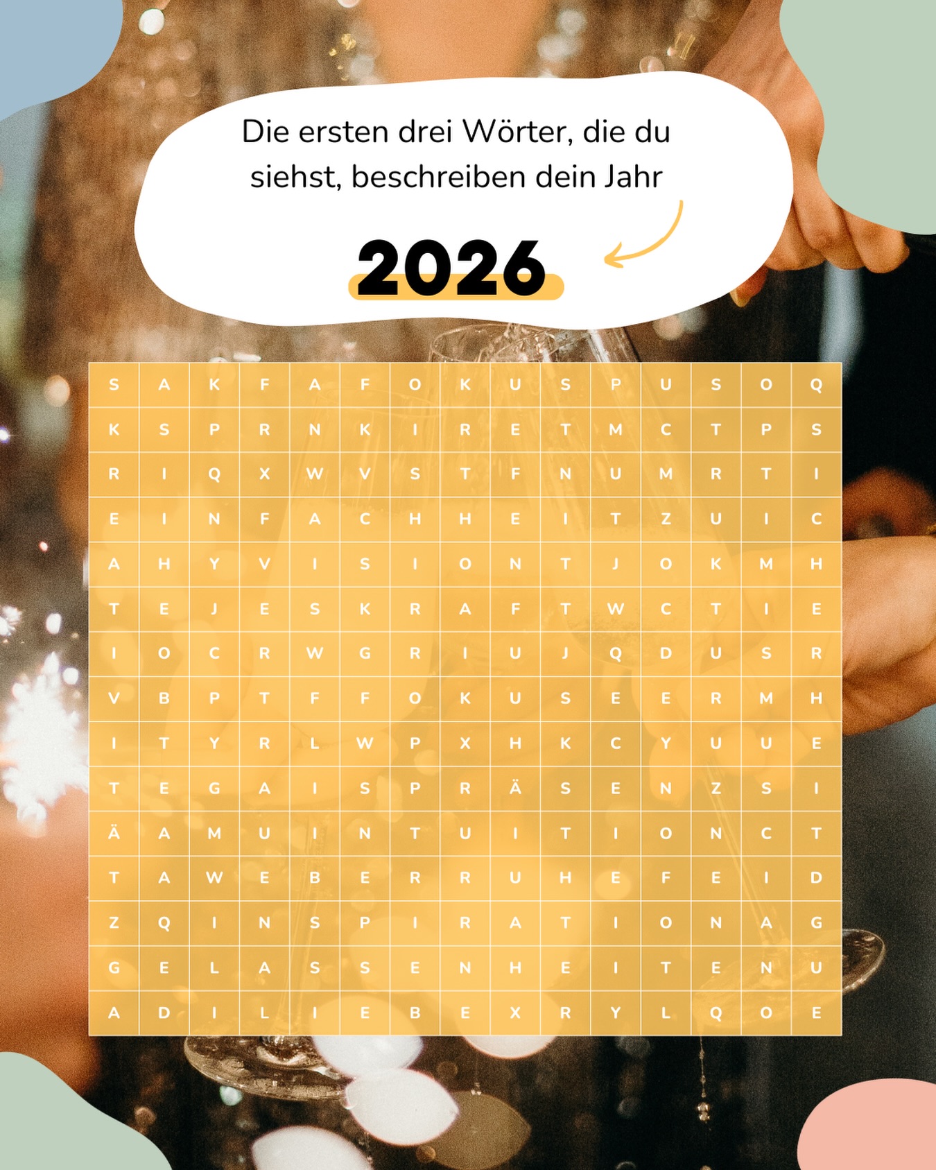 ✨ DEIN KOMPASS FÜR 2026
Die ersten drei Wörter, die du siehst, tragen eine Botschaft für dein neues Jahr.
Nicht zerdenken. Nicht suchen.
Einfach wirken lassen.
✨ Was sind deine drei Wörter für 2026?
Schreib sie gern unten in die Kommentare und teile sie gern mit uns.
Wir sind gespannt, welche Qualitäten dich in das neue Jahr begleiten dürfen.
Wir wünschen dir von Herzen einen wundervollen Jahreswechsel.
Mit Momenten der Ruhe, klaren Entscheidungen, mutigen Visionen und ganz viel Vertrauen in deinen Weg.
Wir freuen uns darauf, 2026 gemeinsam mit euch zu gestalten 💛
#akademiederordnung #homeorganizing #wortgitter