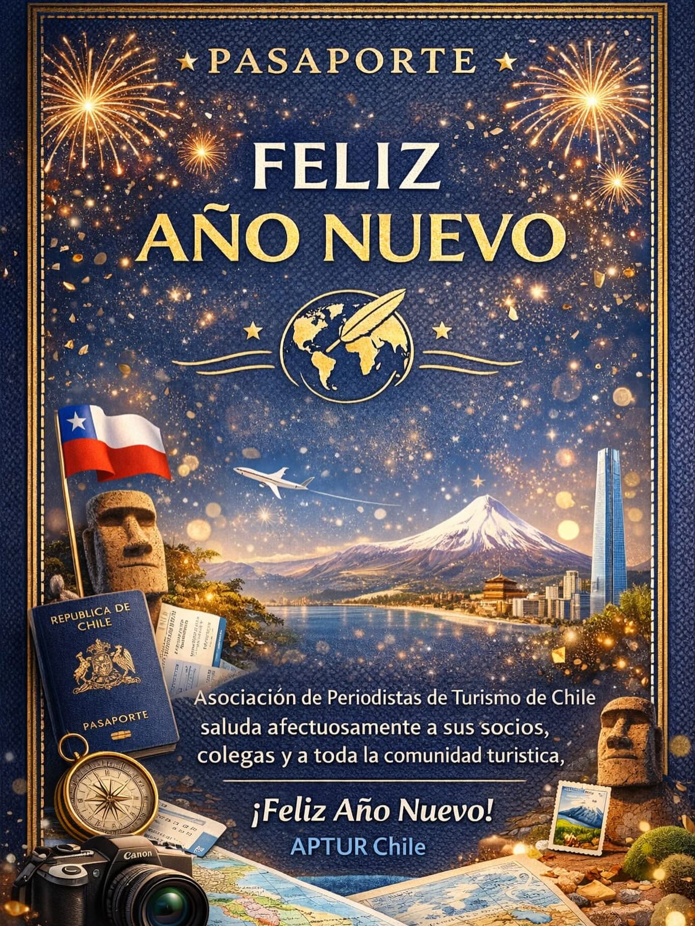 La Asociación de Periodistas de Turismo de Chile 🇨🇱, saluda afectuosamente a sus socios, colegas y a toda la comunidad turística ✈️⛵️🛶⛴️🚢.
Feliz 2026 🥳 y que sea un año con más viajes y que fomenten un turismo más responsable, sostenible y seguro para todos y todas.
#añonuevo #chile #aptur #agendaaptur #enero